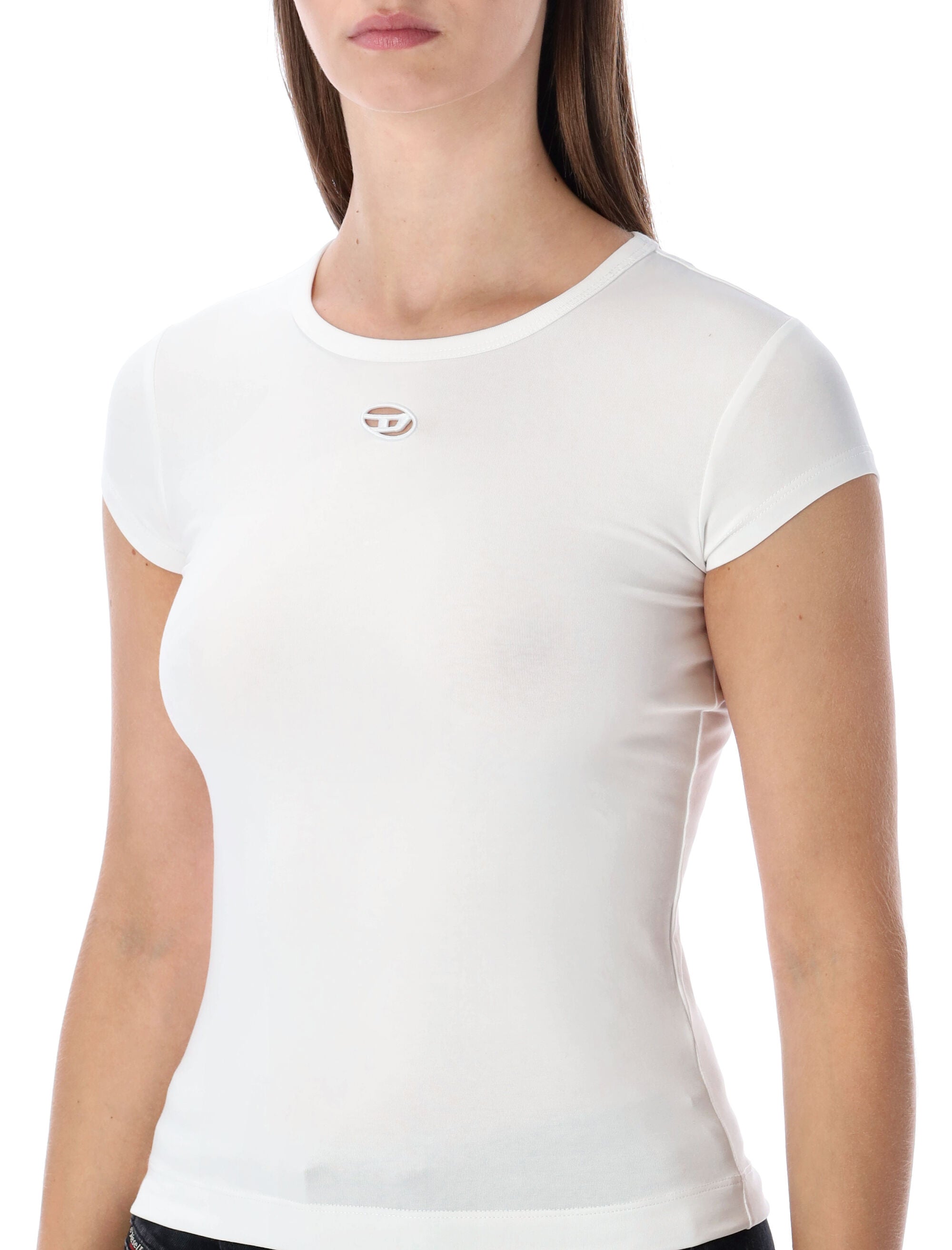 Diesel T-angie-od T-shirt with cut-out embroidered logo White Cotton