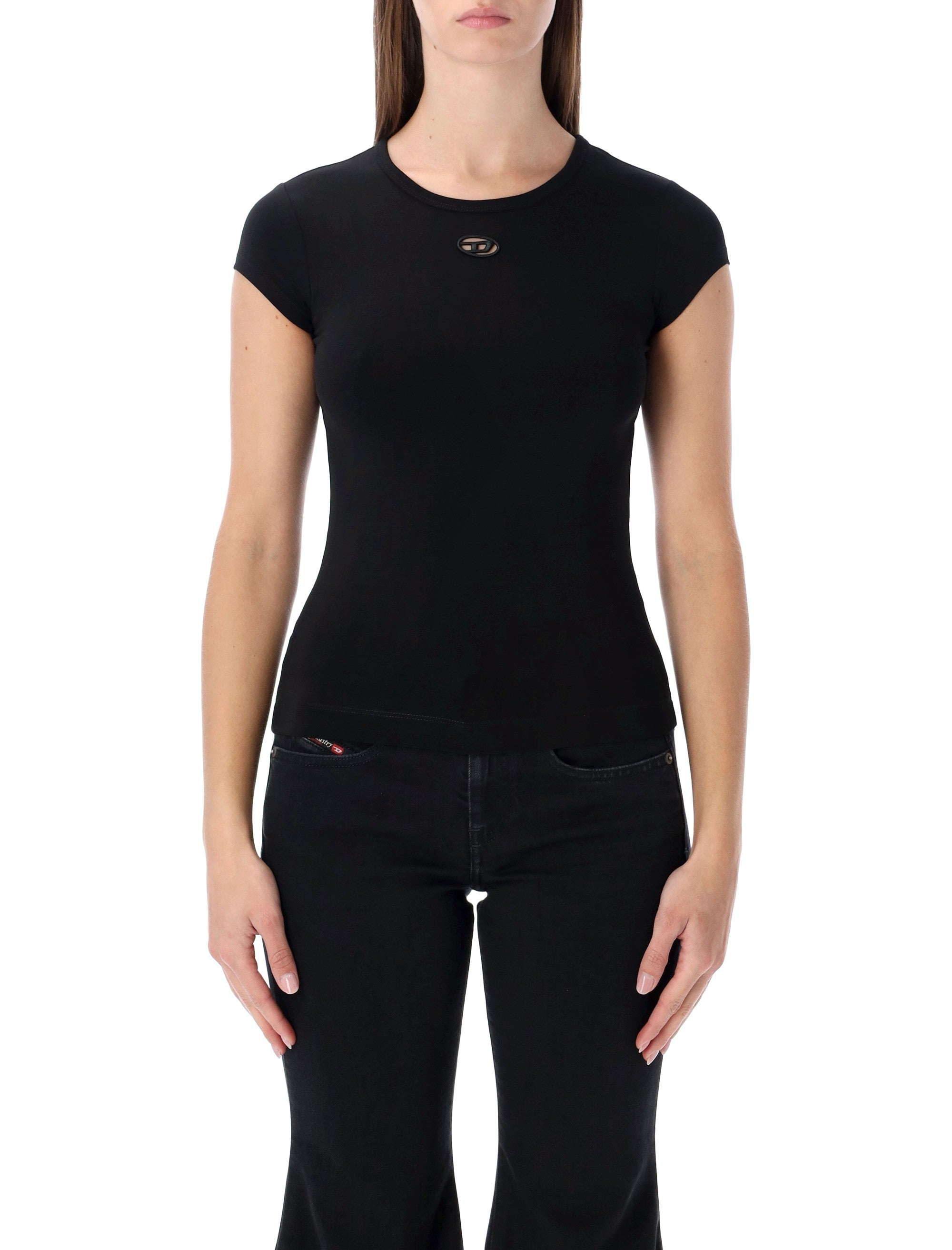 Diesel T-angie-od T-shirt with cut-out embroidered logo Black Cotton