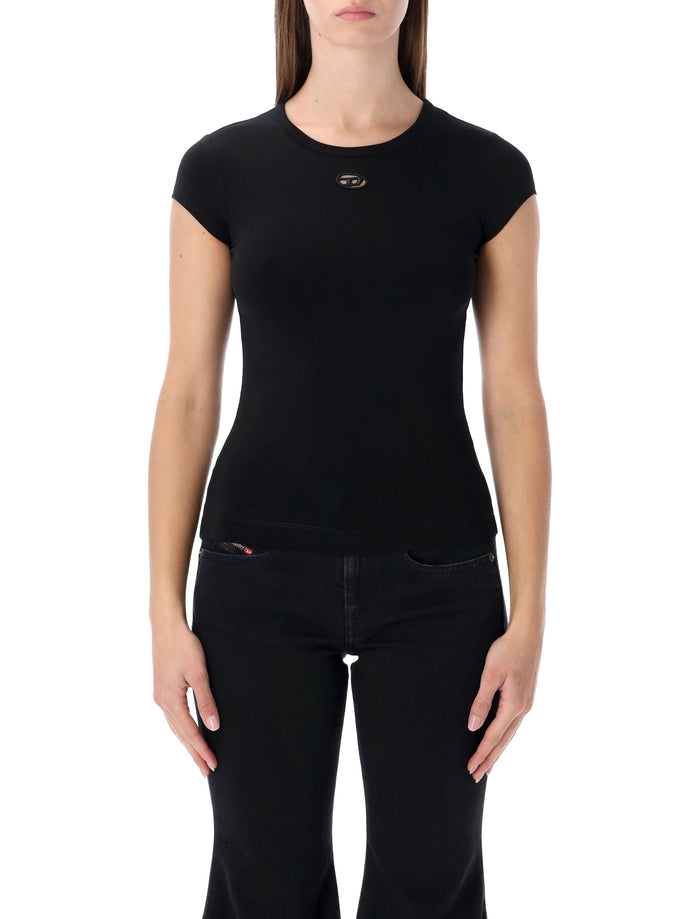 Diesel T-angie-od T-shirt with cut-out embroidered logo Black Cotton