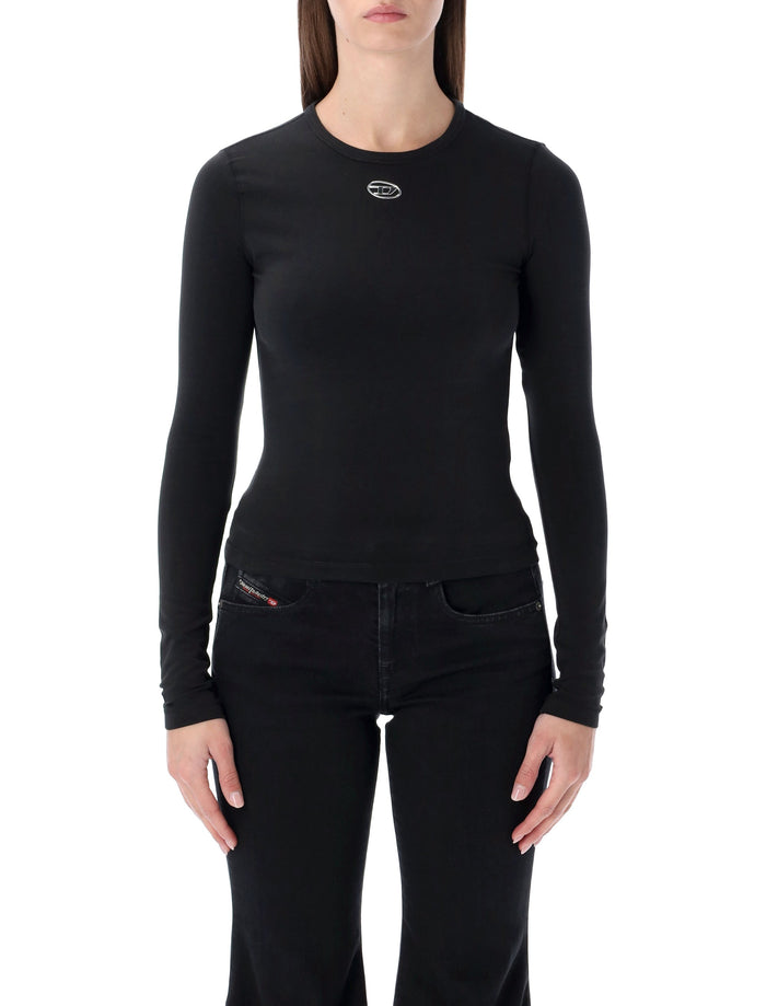 Diesel T-uncutieslong-ls-od t-shirt with Oval D logo Black Cotton