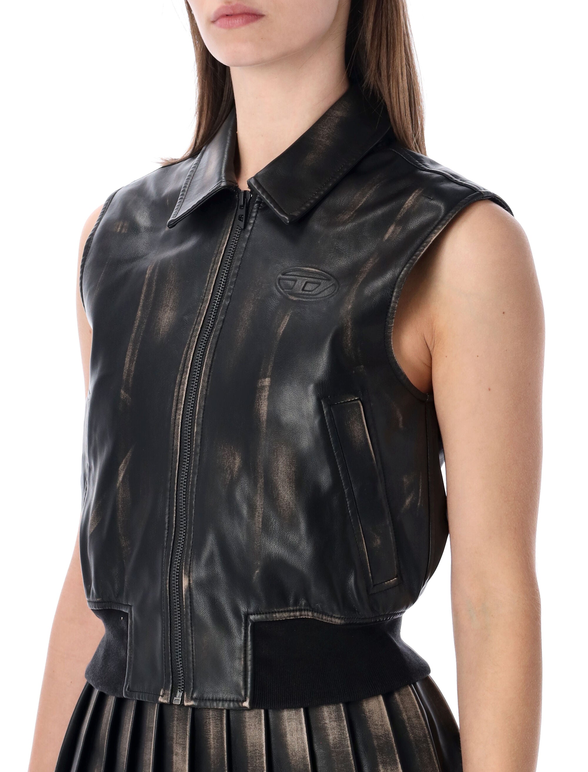 Diesel G-Inko sleeveless bomber jacket Black Washed Polyester Coating Vest
