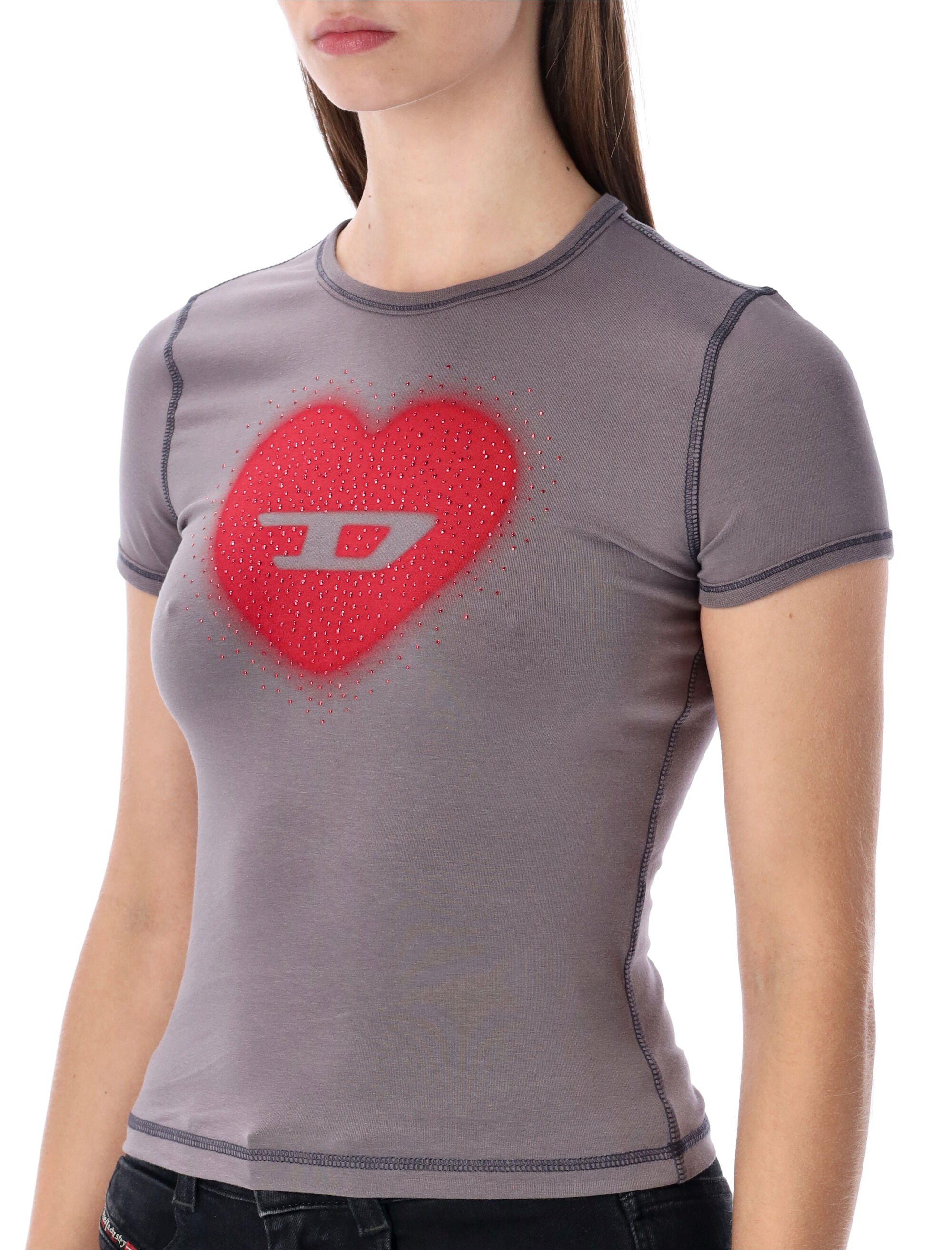 Diesel T-Uncuties heart logo t-shirt Grey Cotton Tshirt