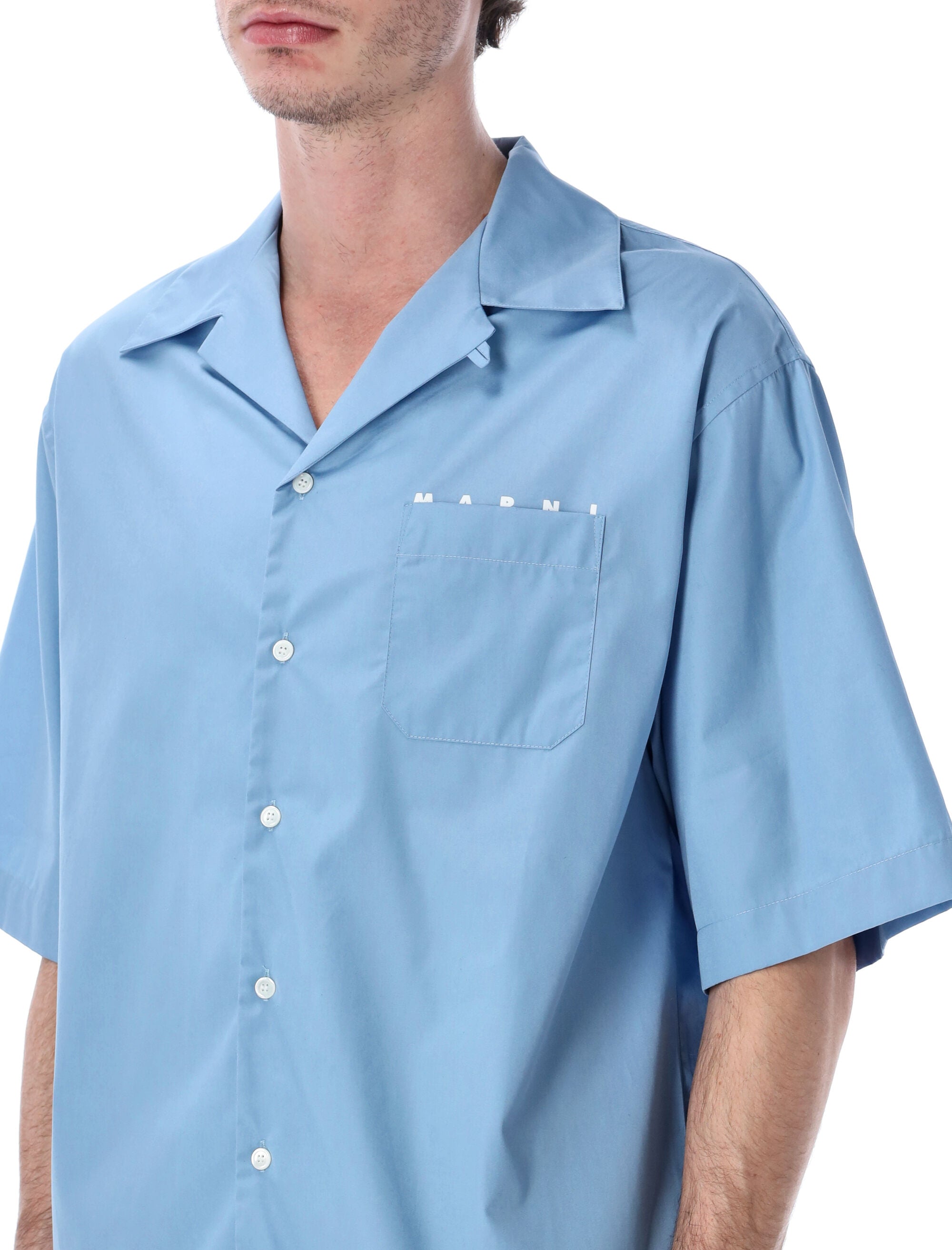 Marni poplin bowling shirt Sky Cotton
