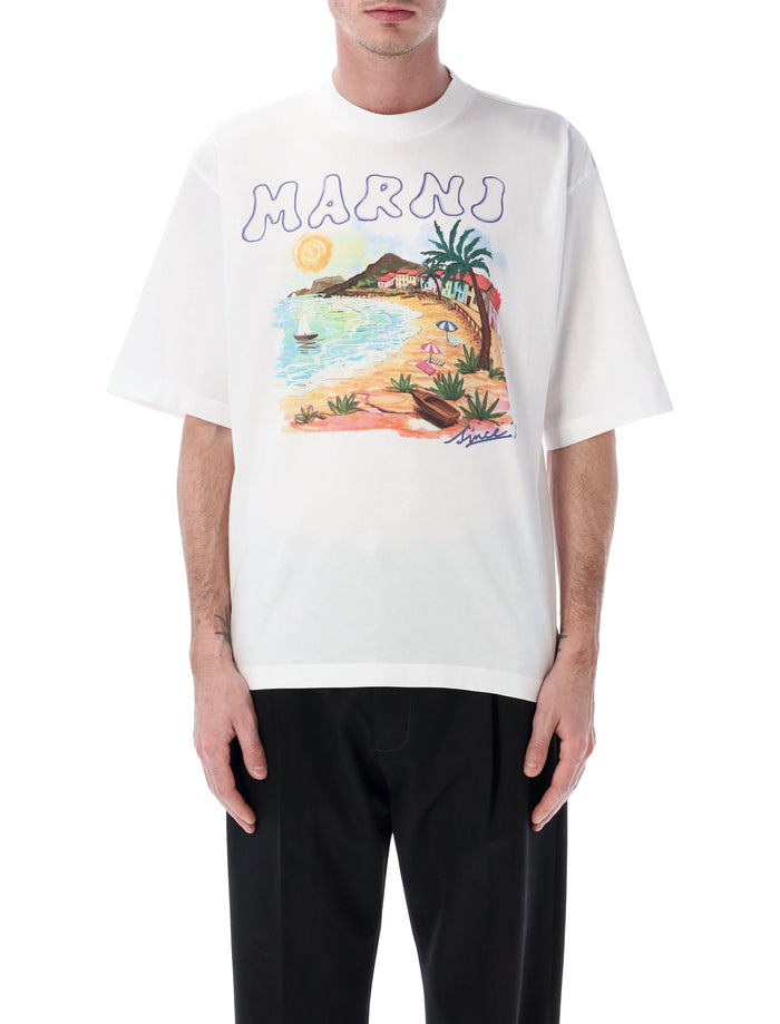Marni Beach print t-shirt Lily White Cotton Tshirt