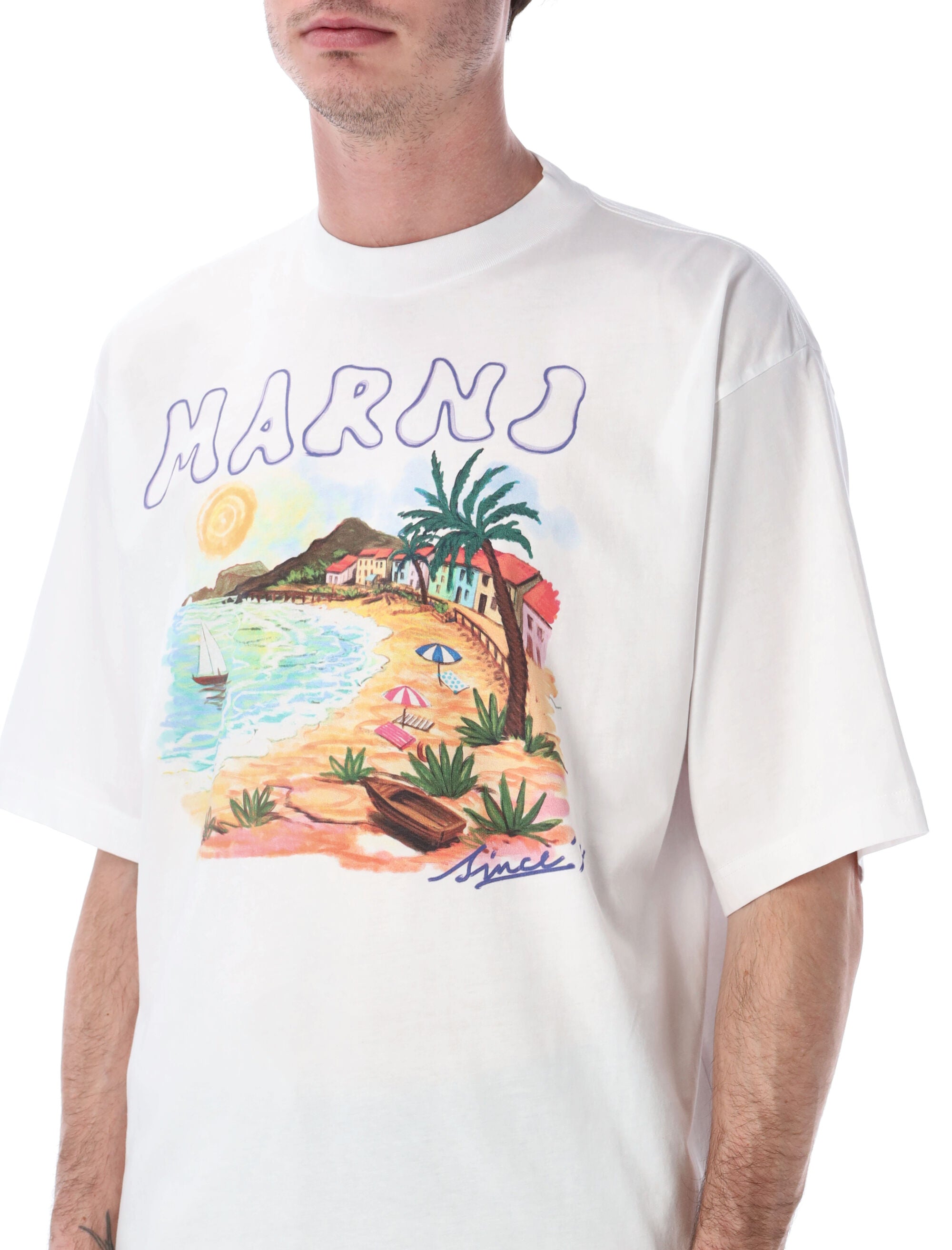 Marni Beach print t-shirt Lily White Cotton Tshirt