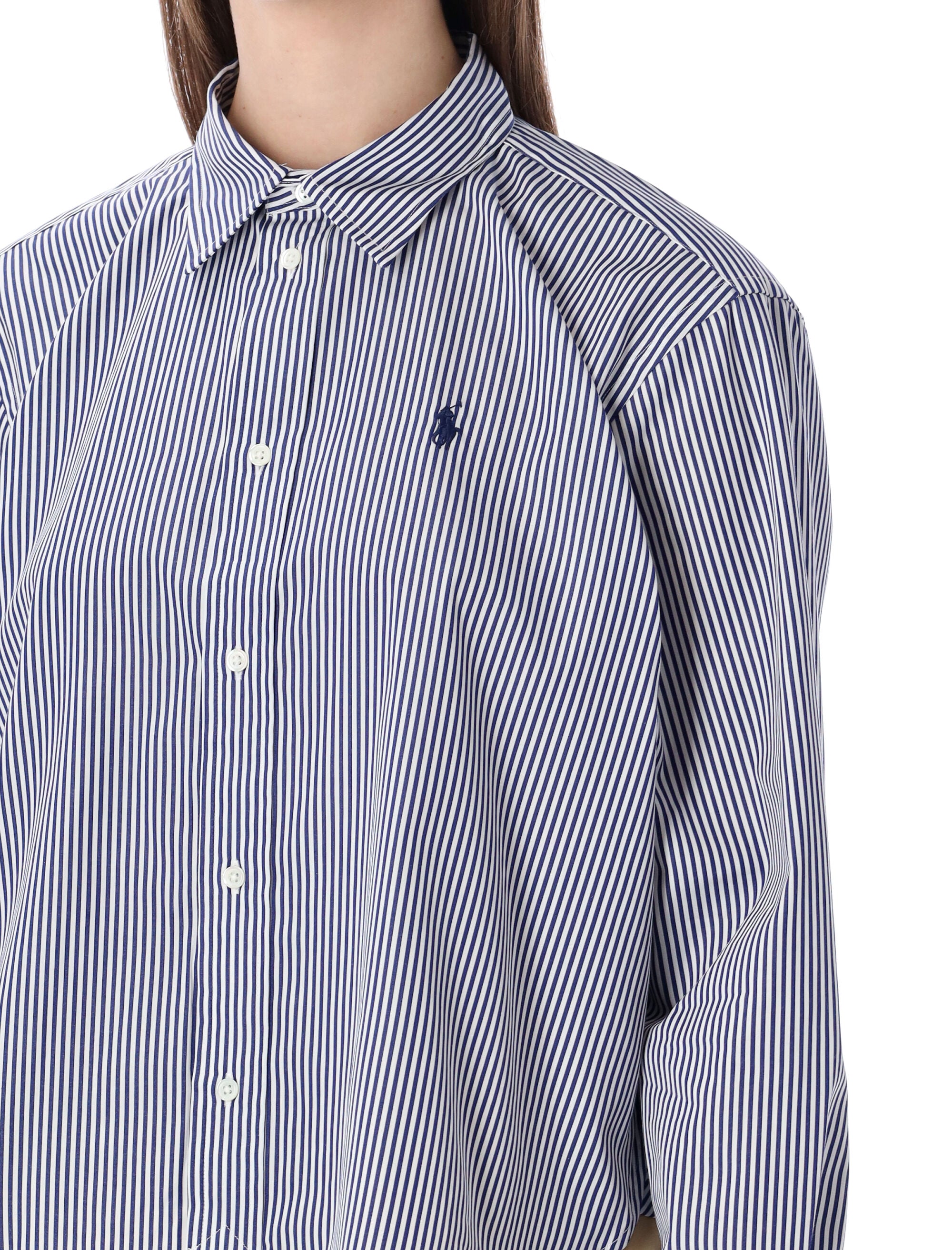 Polo Ralph Lauren cropped boxy striped cotton shirt White Fall Royal Stripe