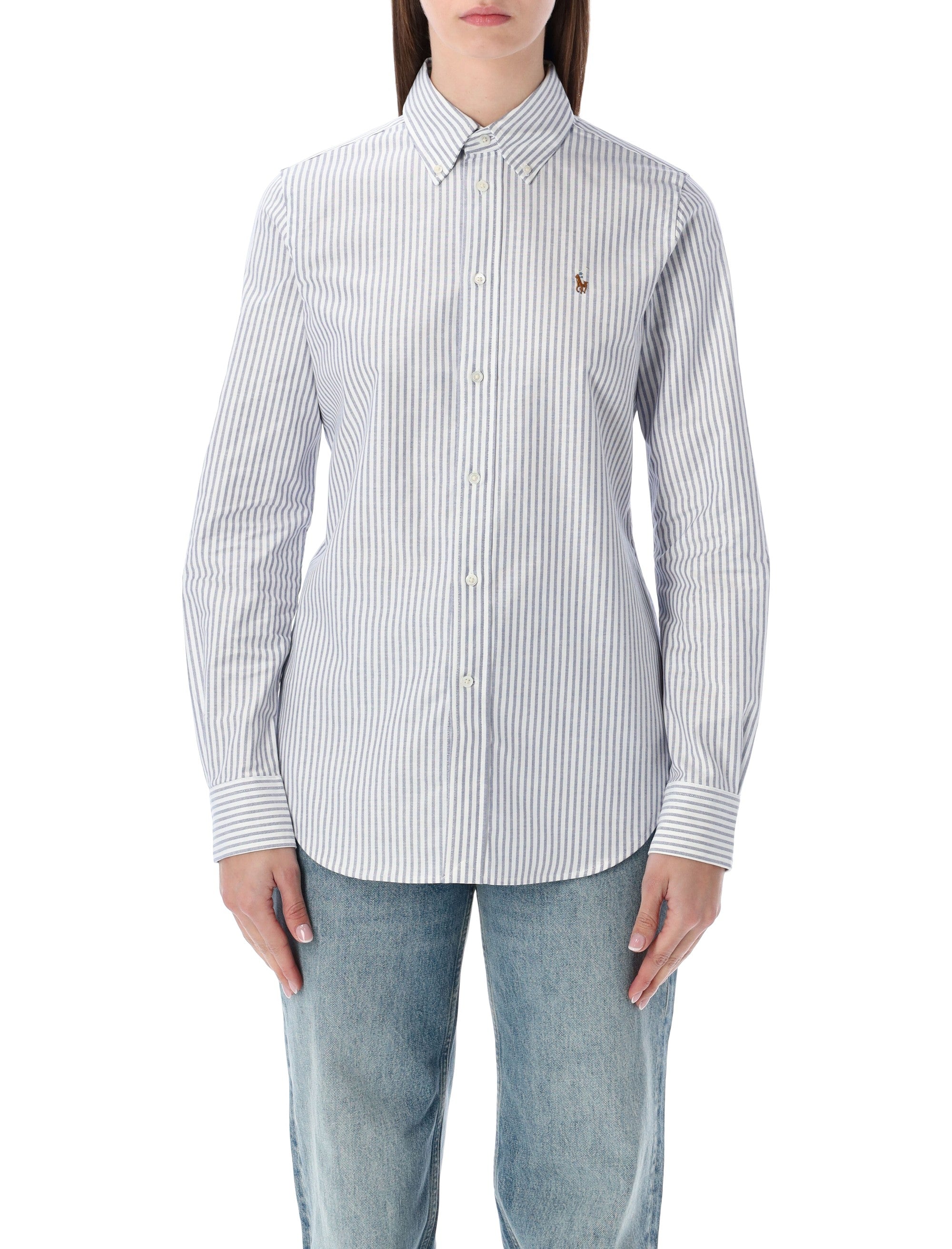 Polo Ralph Lauren slim-fit striped Oxford shirt White Heritage Royal Stripe Cotton