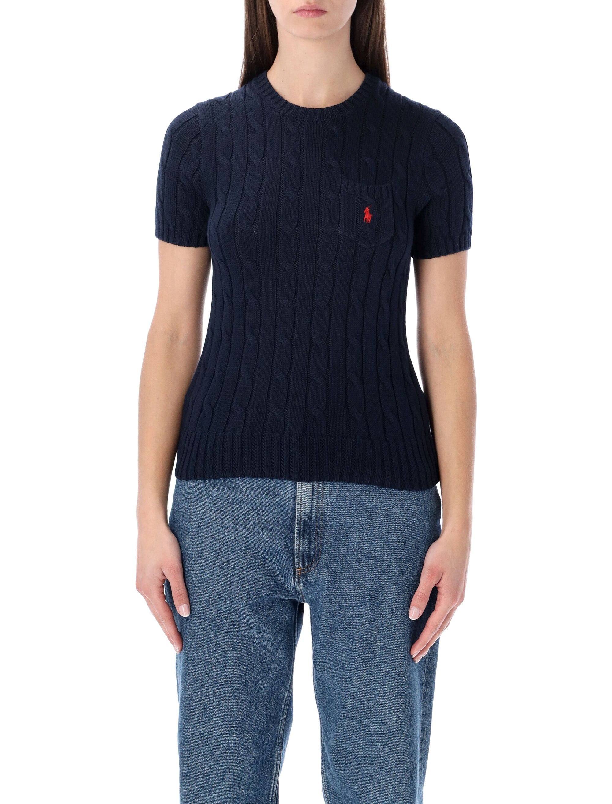 Polo Ralph Lauren cable-knit cotton short-sleeve jumper Hunter Navy Sweater