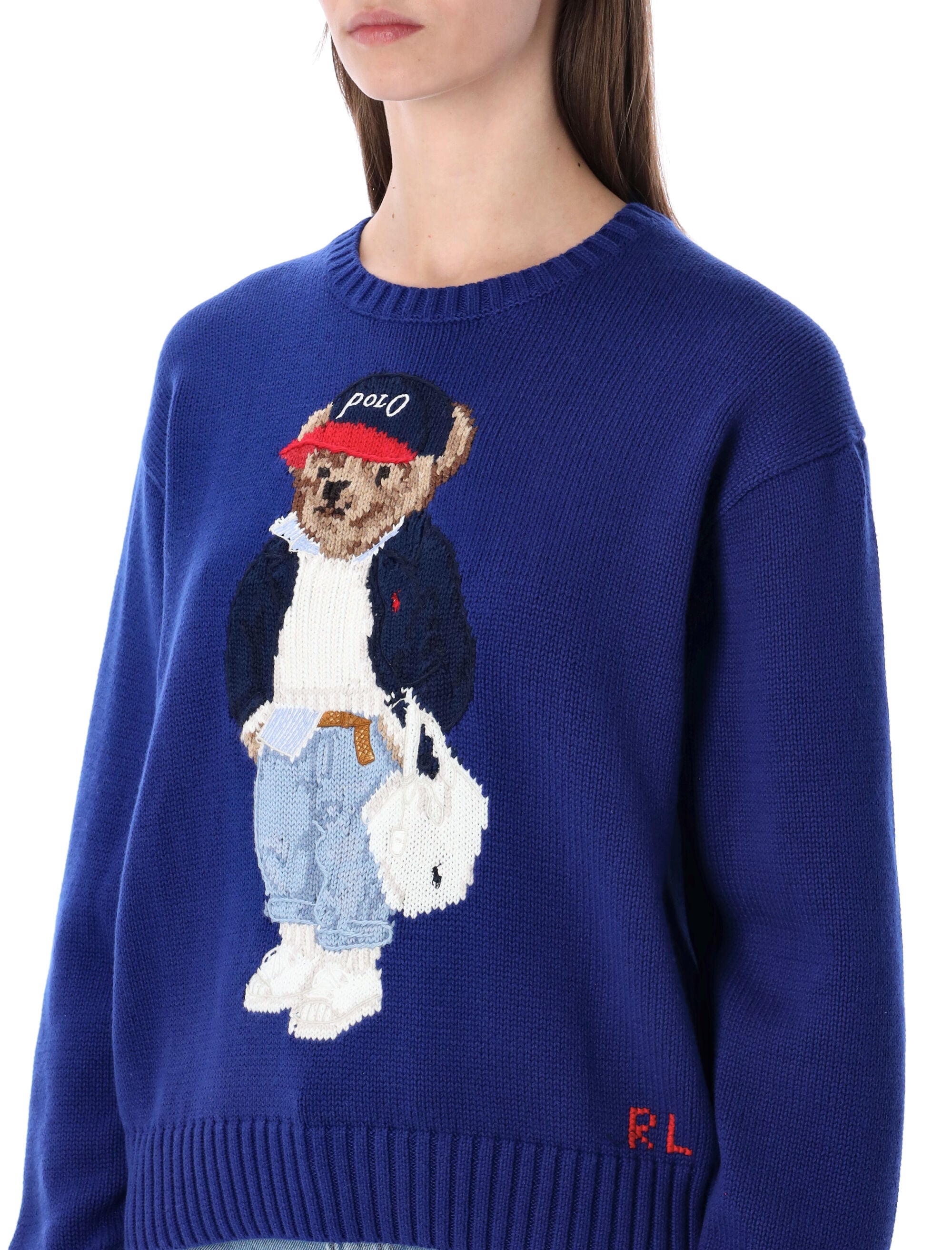 Polo Ralph Lauren cotton Bear jumper Sporting Royal Blue Sweater