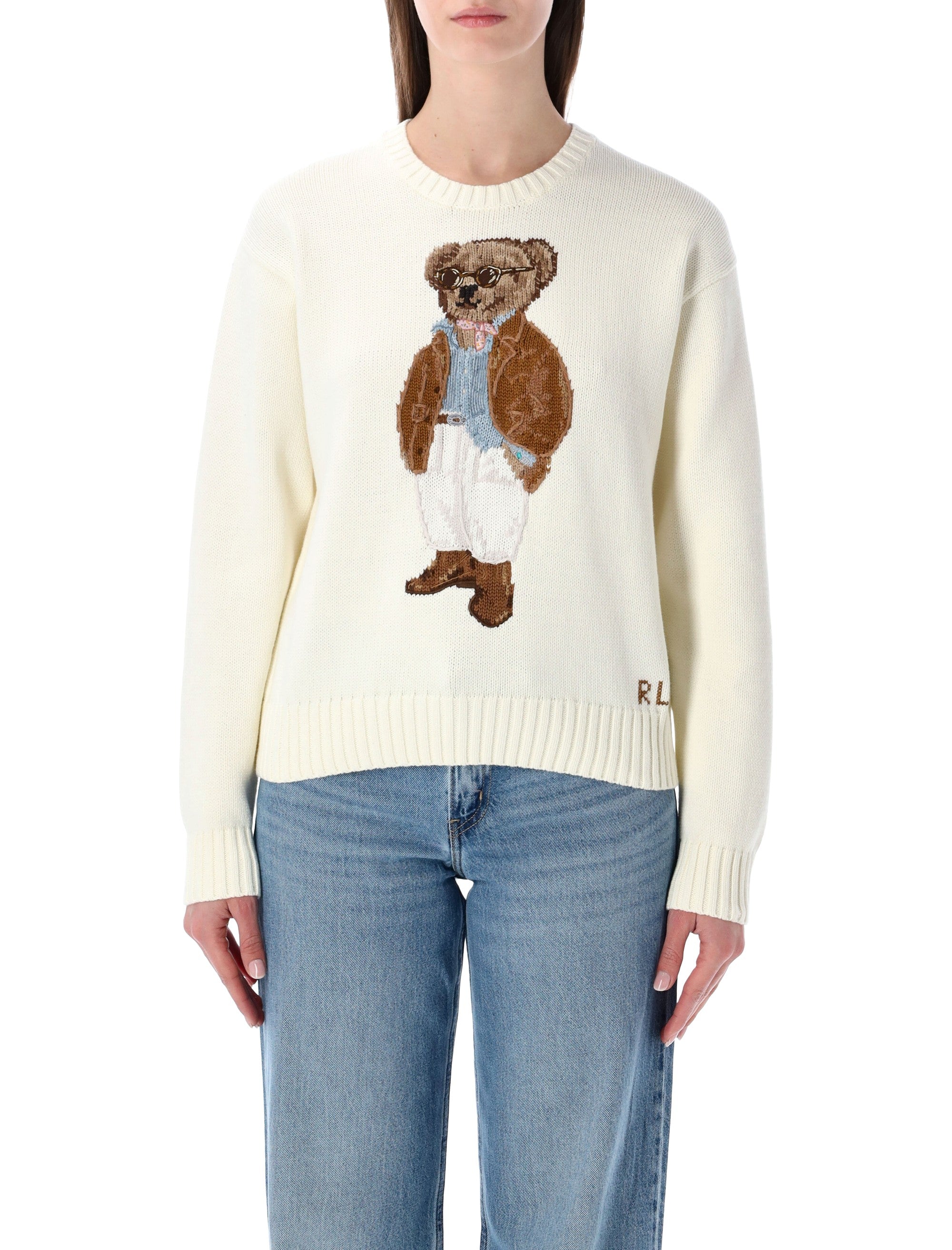 Polo Ralph Lauren white cotton Bear jumper Parchement Cream Sweater