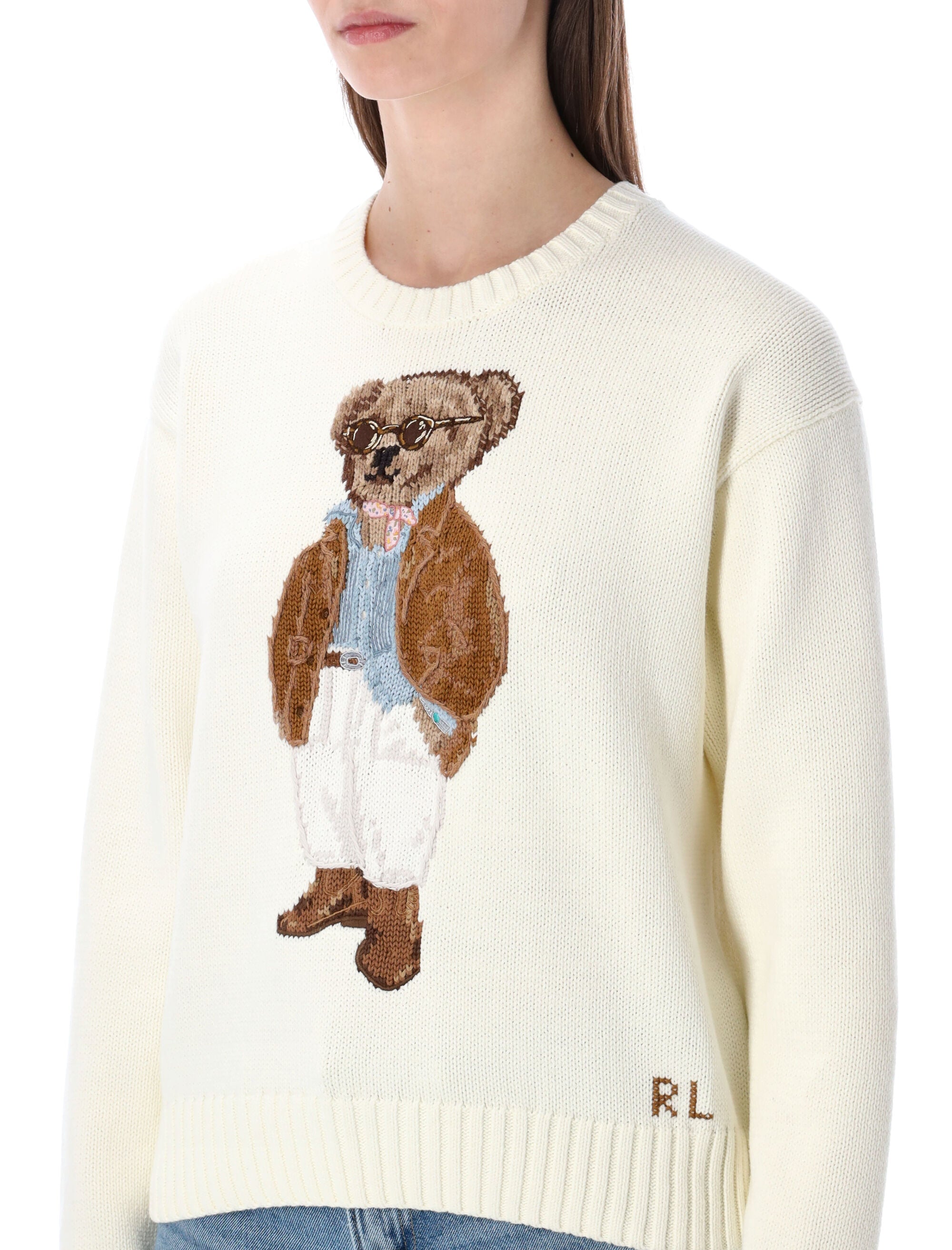 Polo Ralph Lauren white cotton Bear jumper Parchement Cream Sweater