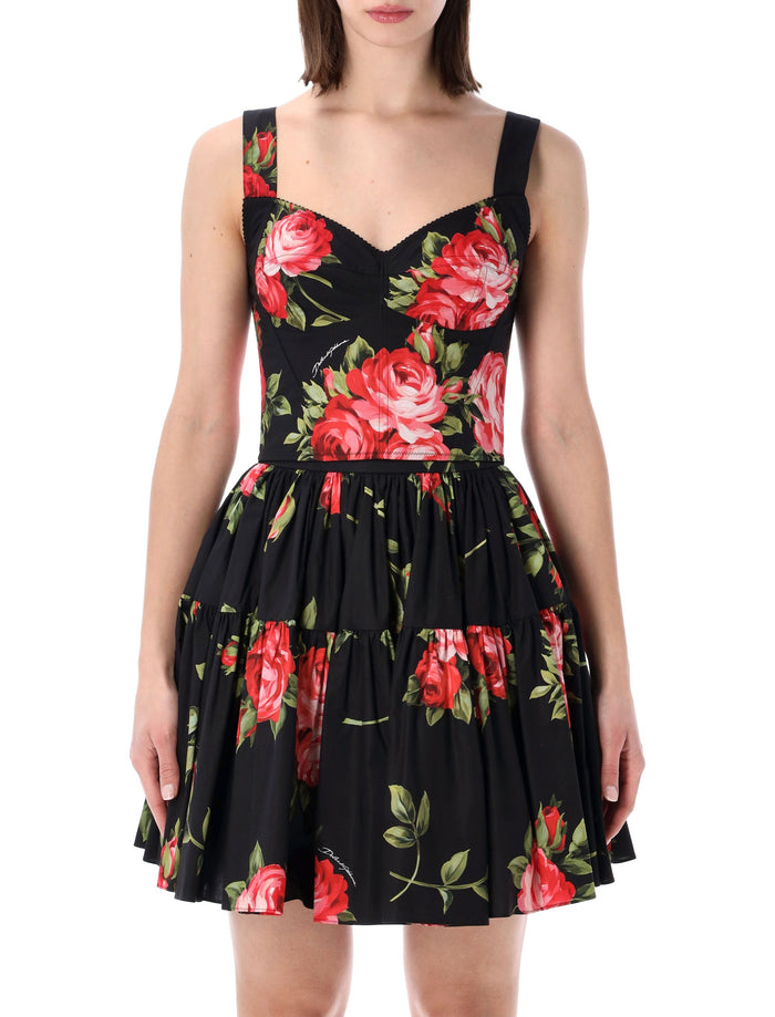 Dolce&gabbana Rose Bustier Cotton Top Sicilian Black