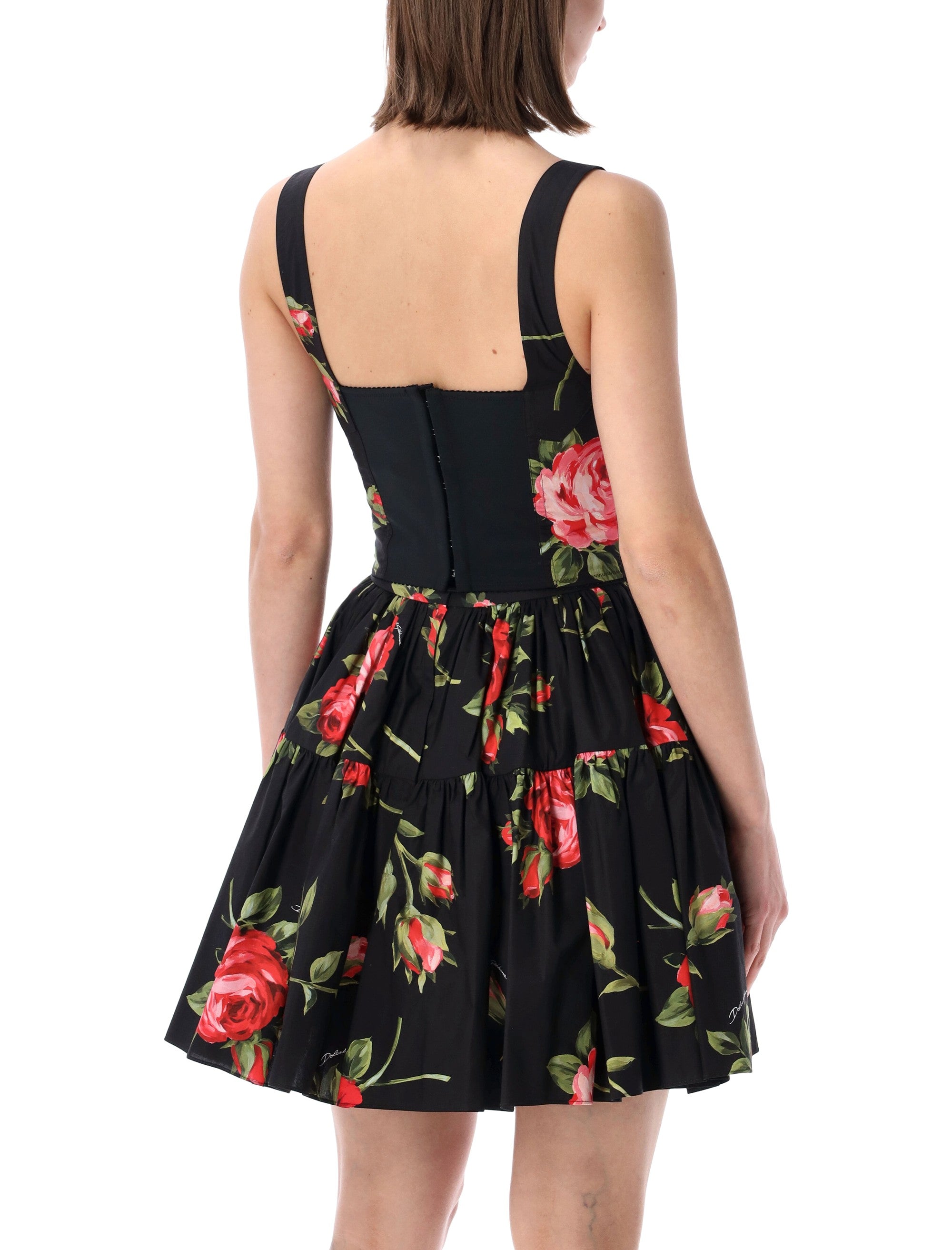 Dolce&gabbana Rose Bustier Cotton Top Sicilian Black