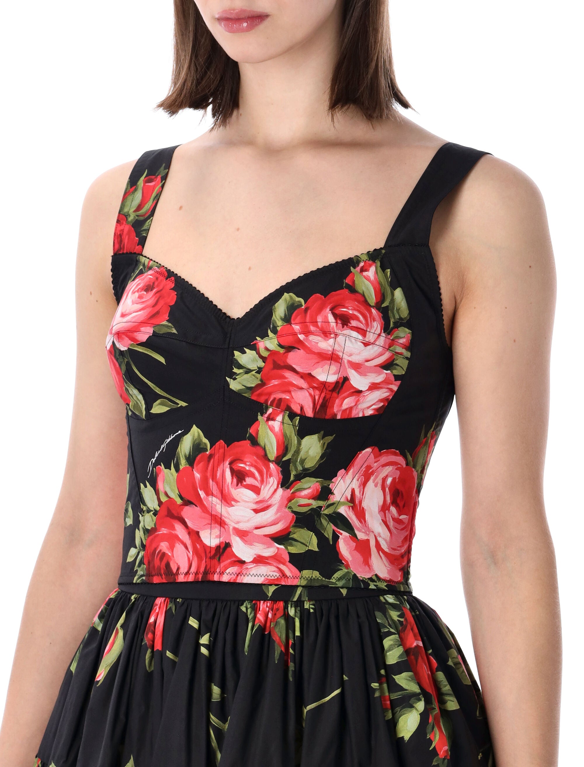 Dolce&gabbana Rose Bustier Cotton Top Sicilian Black