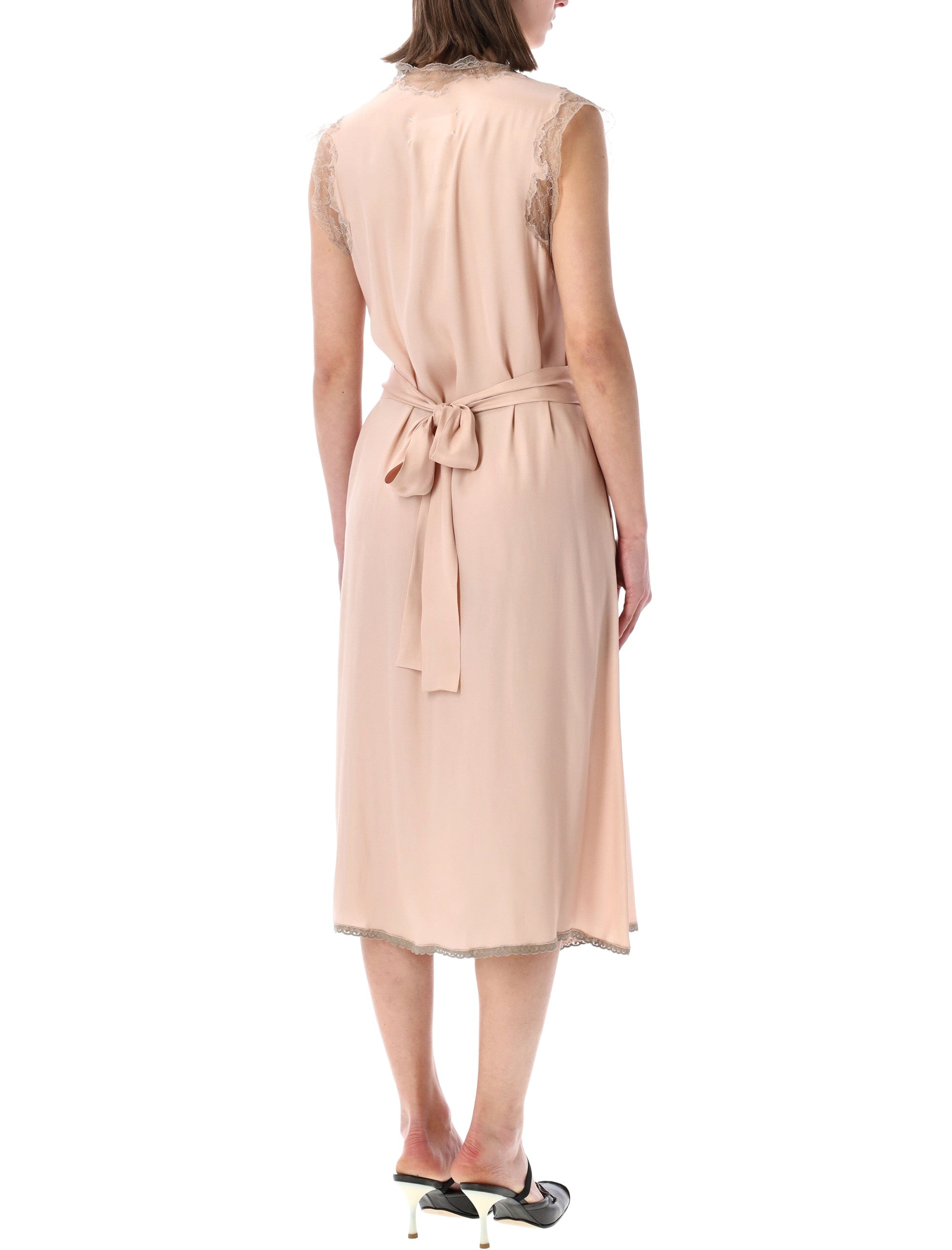 Maison Margiela Silk Lace Detail Midi Dress Light Pink Acetate