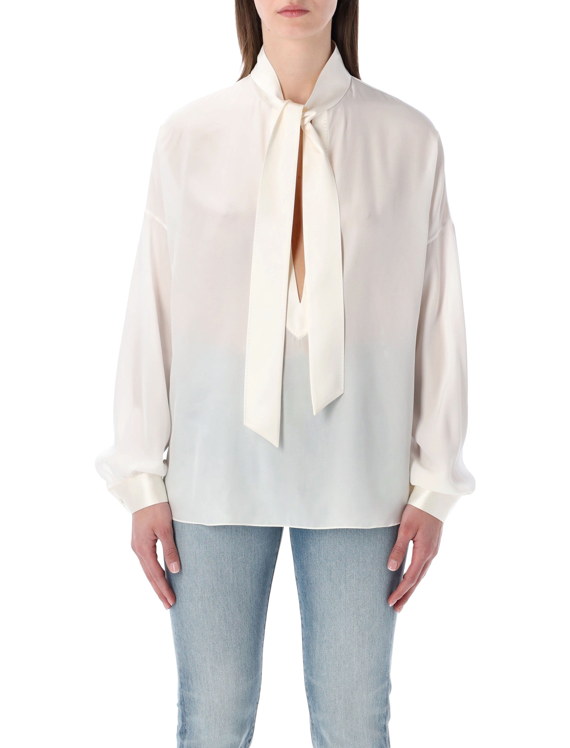 Tom Ford silk Lavallière blouse Off White Shirt