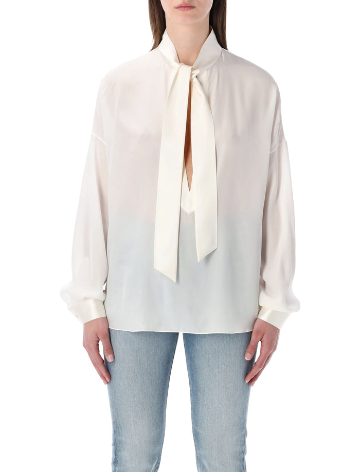 Tom Ford silk Lavallière blouse Off White Shirt