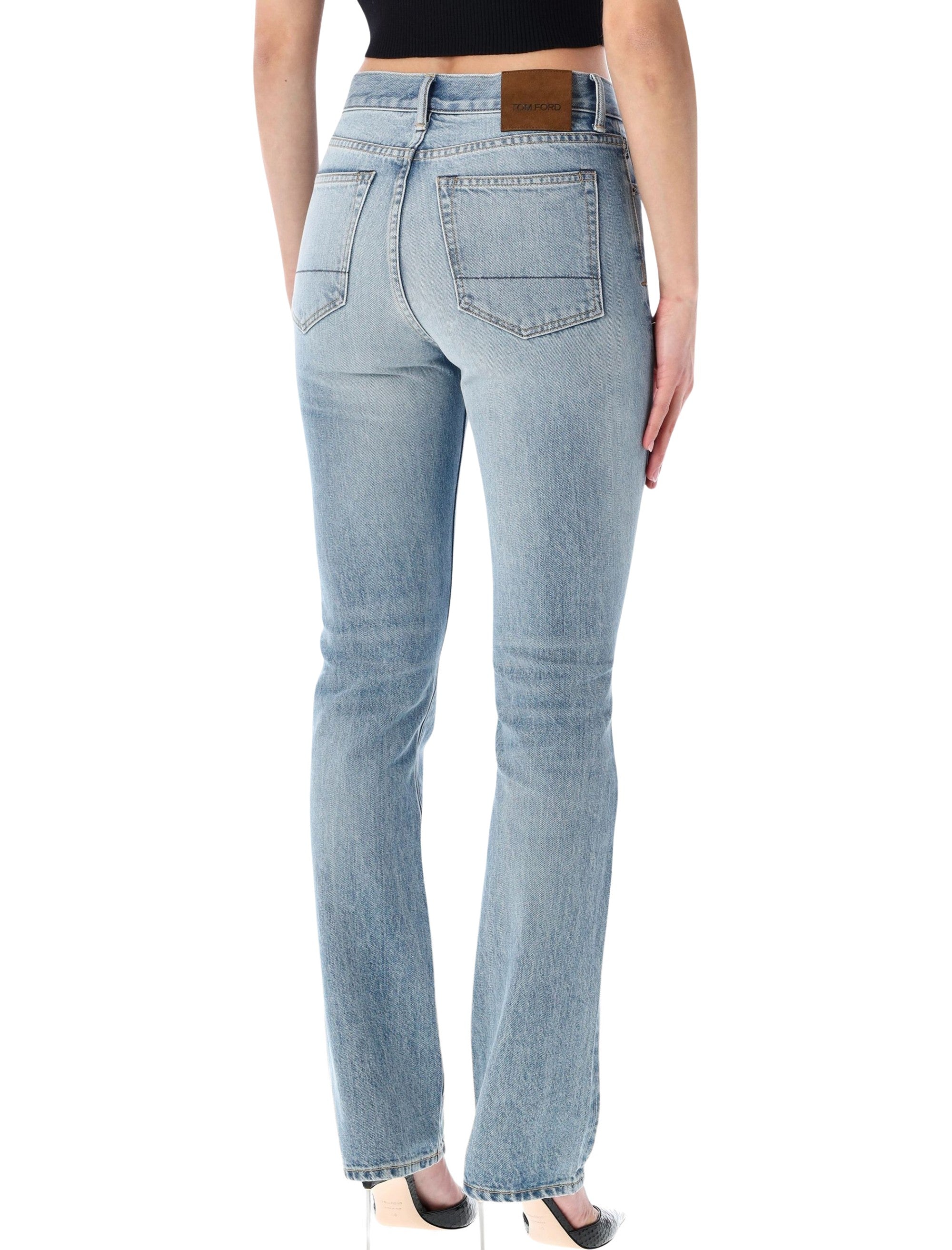 Tom Ford Straight Fit Denim Jeans Pale Blue Cotton