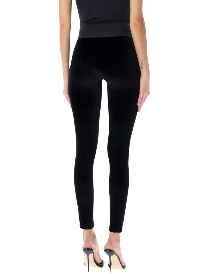 Tom Ford black stretch velour logo leggings Triacetate