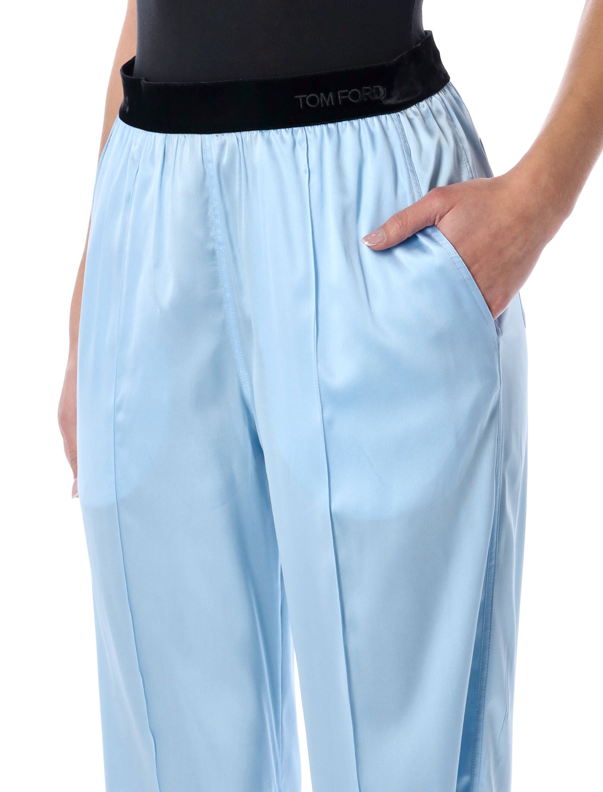 Tom Ford stretch silk satin PJ pants Frost Light Blue