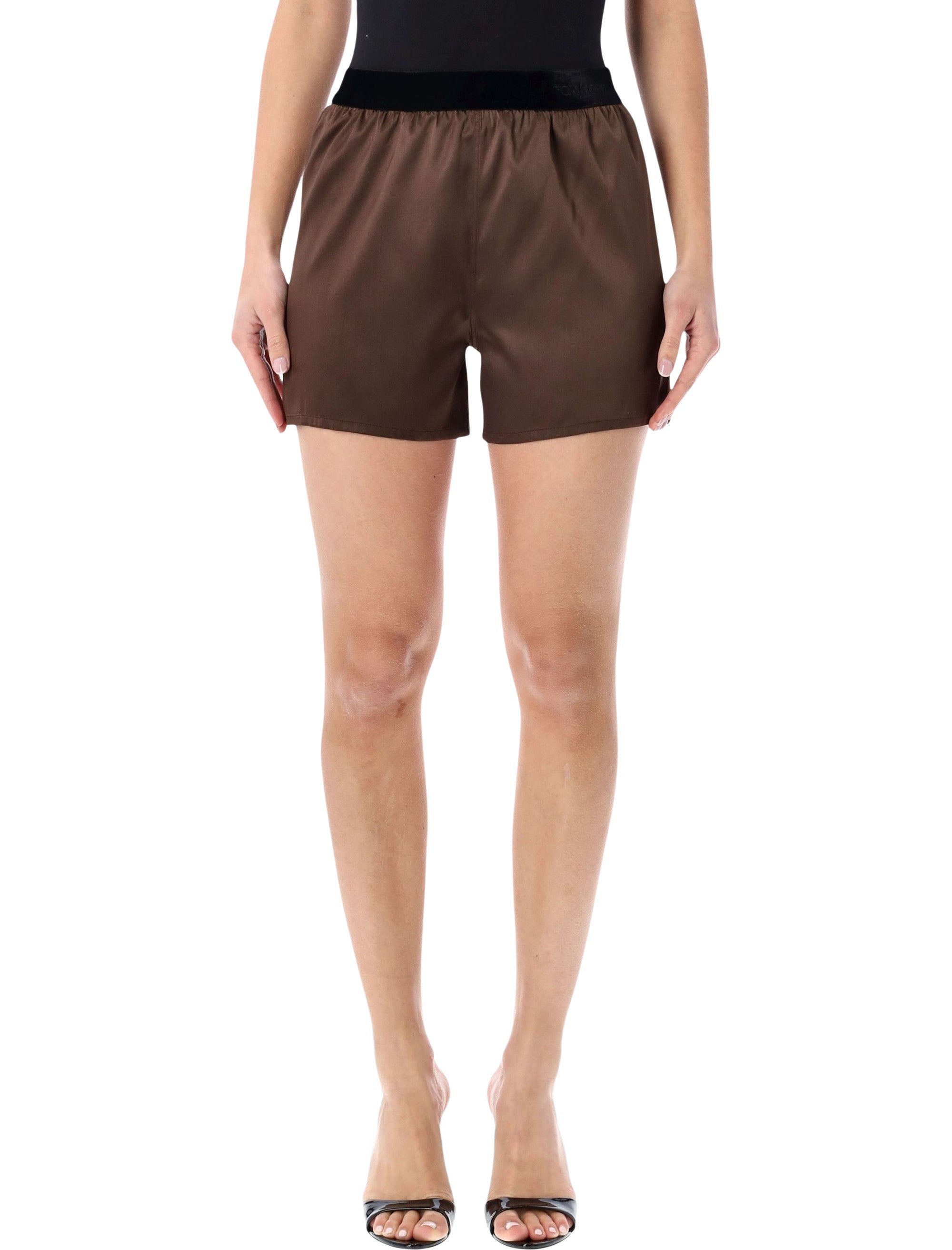 Tom Ford stretch silk satin PJ shorts Cinnamon