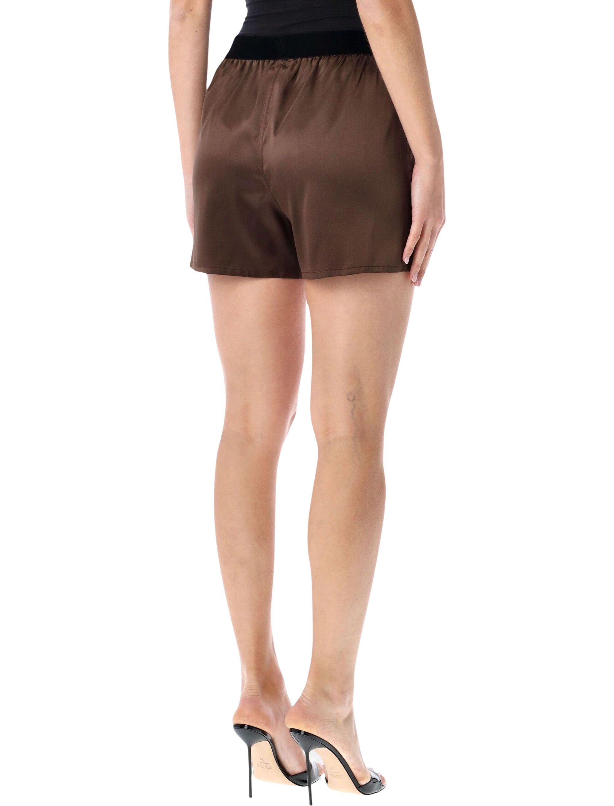 Tom Ford stretch silk satin PJ shorts Cinnamon