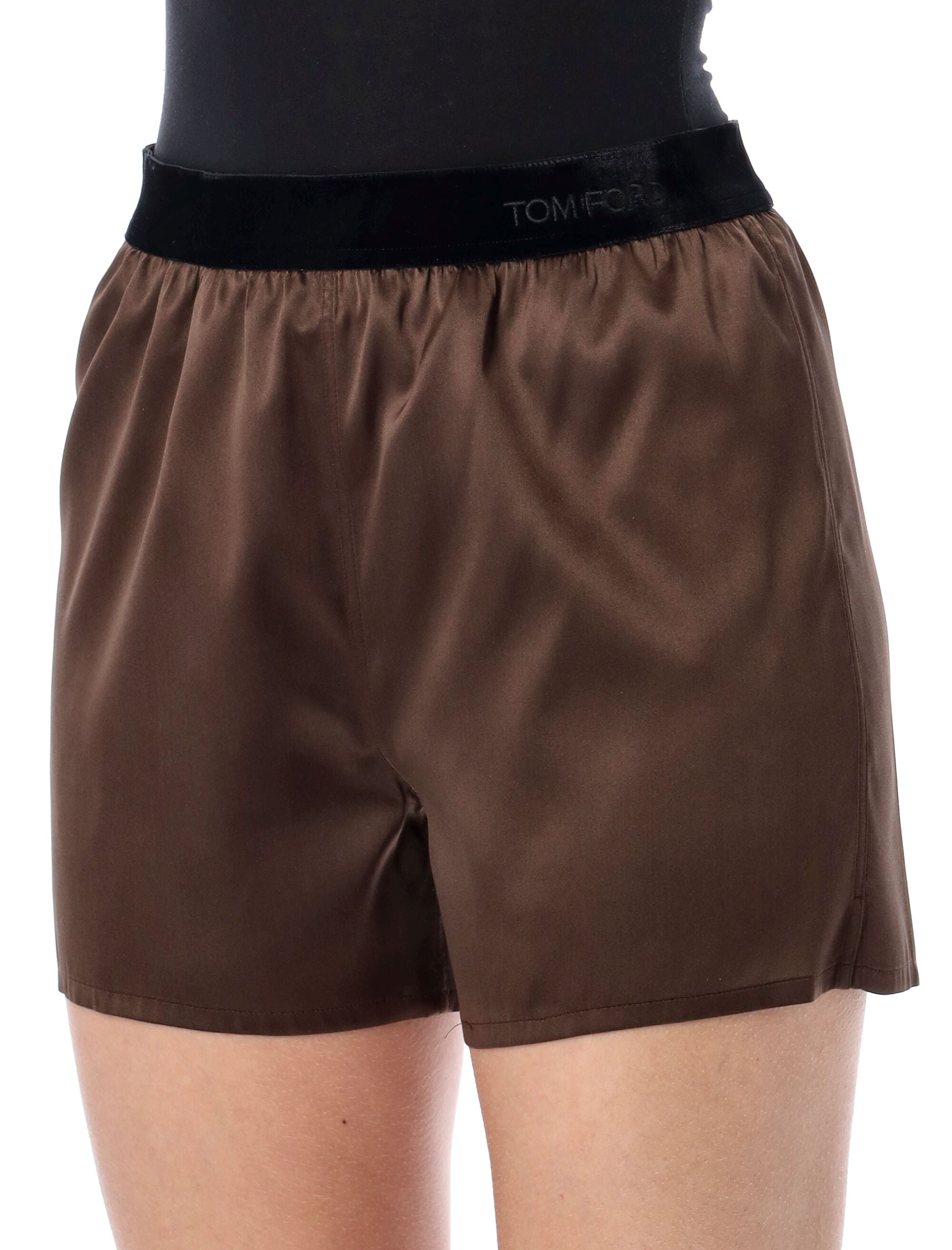 Tom Ford stretch silk satin PJ shorts Cinnamon