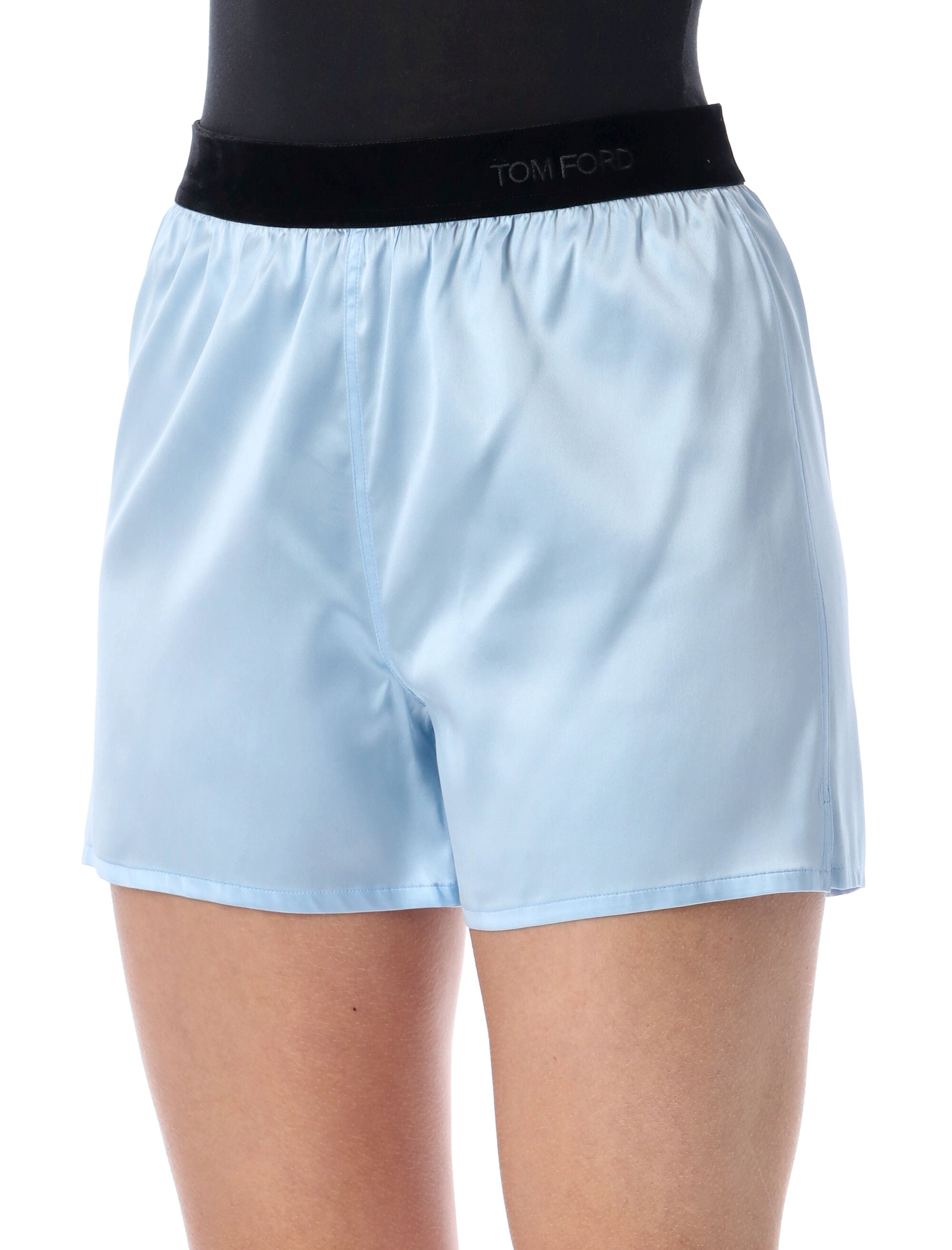 Tom Ford stretch silk satin PJ shorts Frost Light Blue