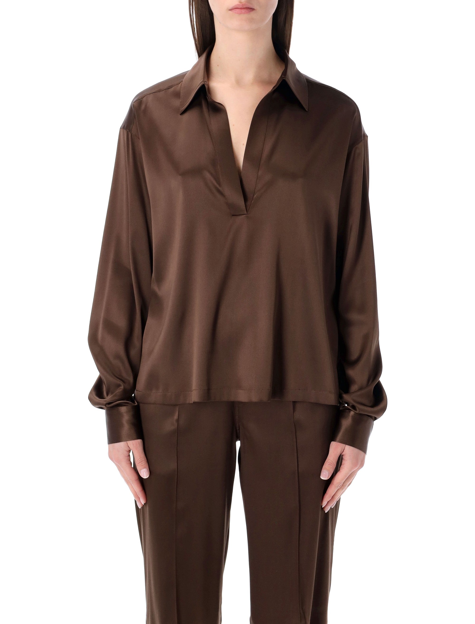 Tom Ford slk stin plo with tonal TF logo Cinnamon Silk Shirt