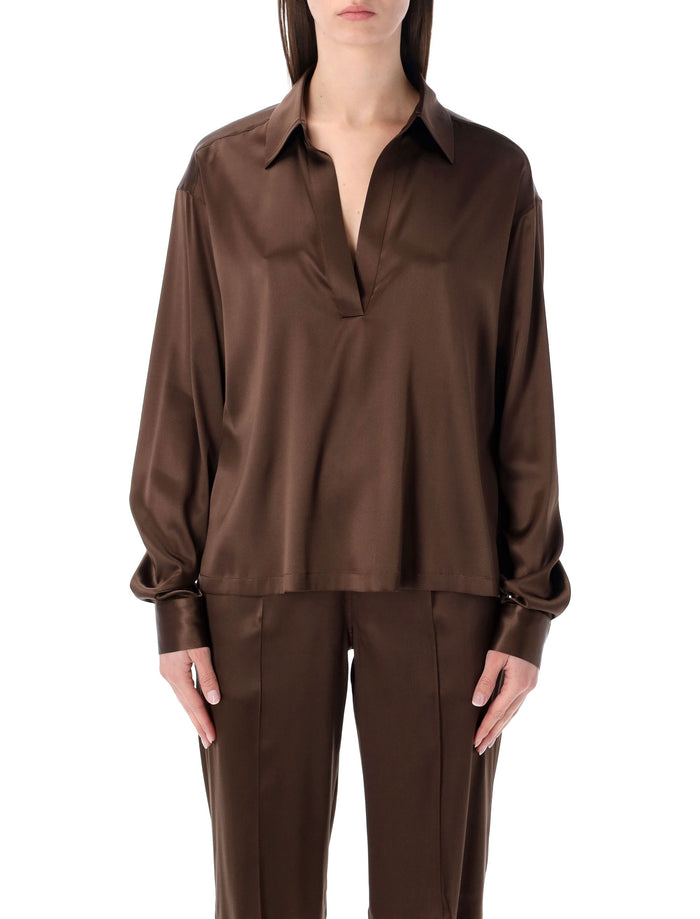 Tom Ford slk stin plo with tonal TF logo Cinnamon Silk Shirt