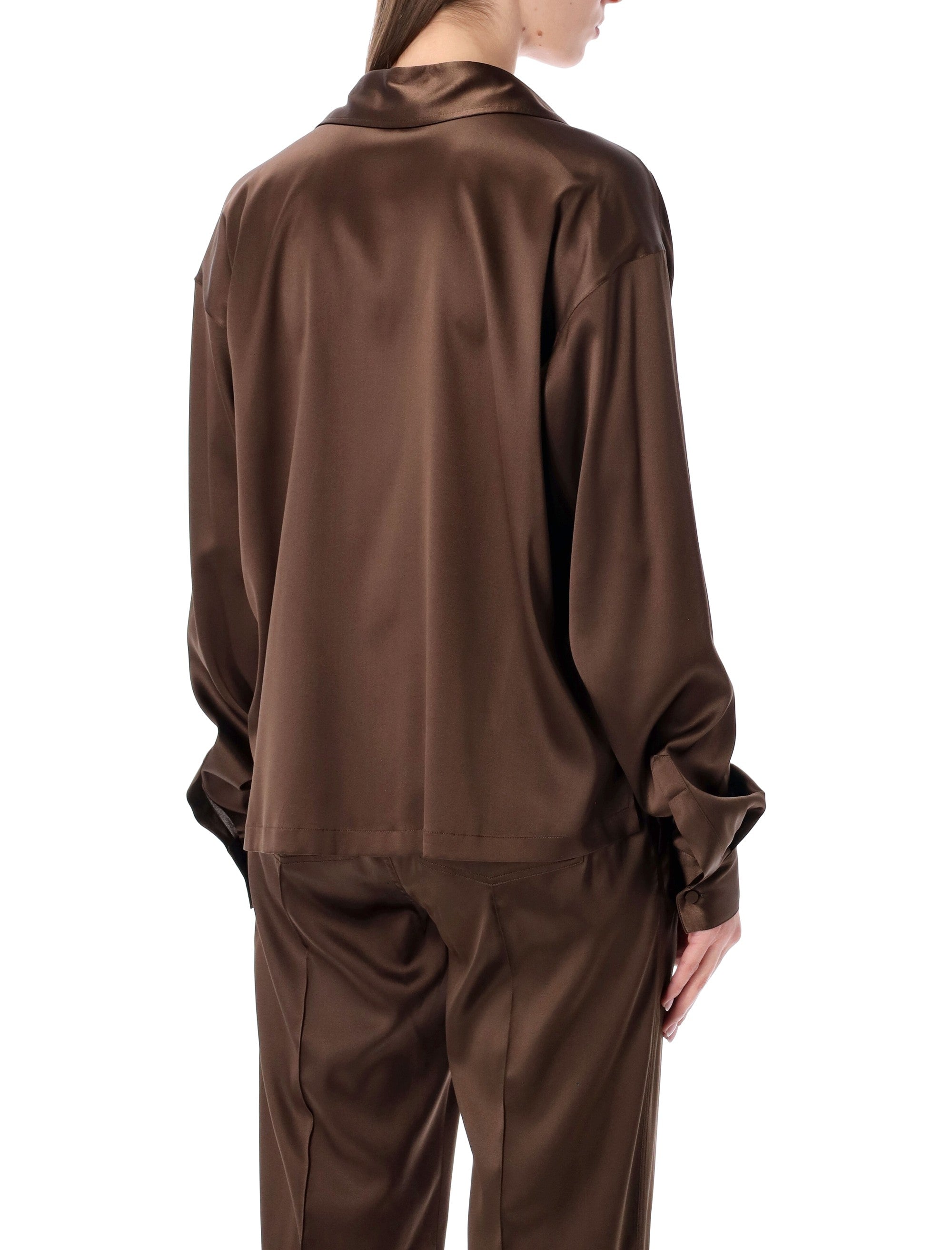 Tom Ford slk stin plo with tonal TF logo Cinnamon Silk Shirt