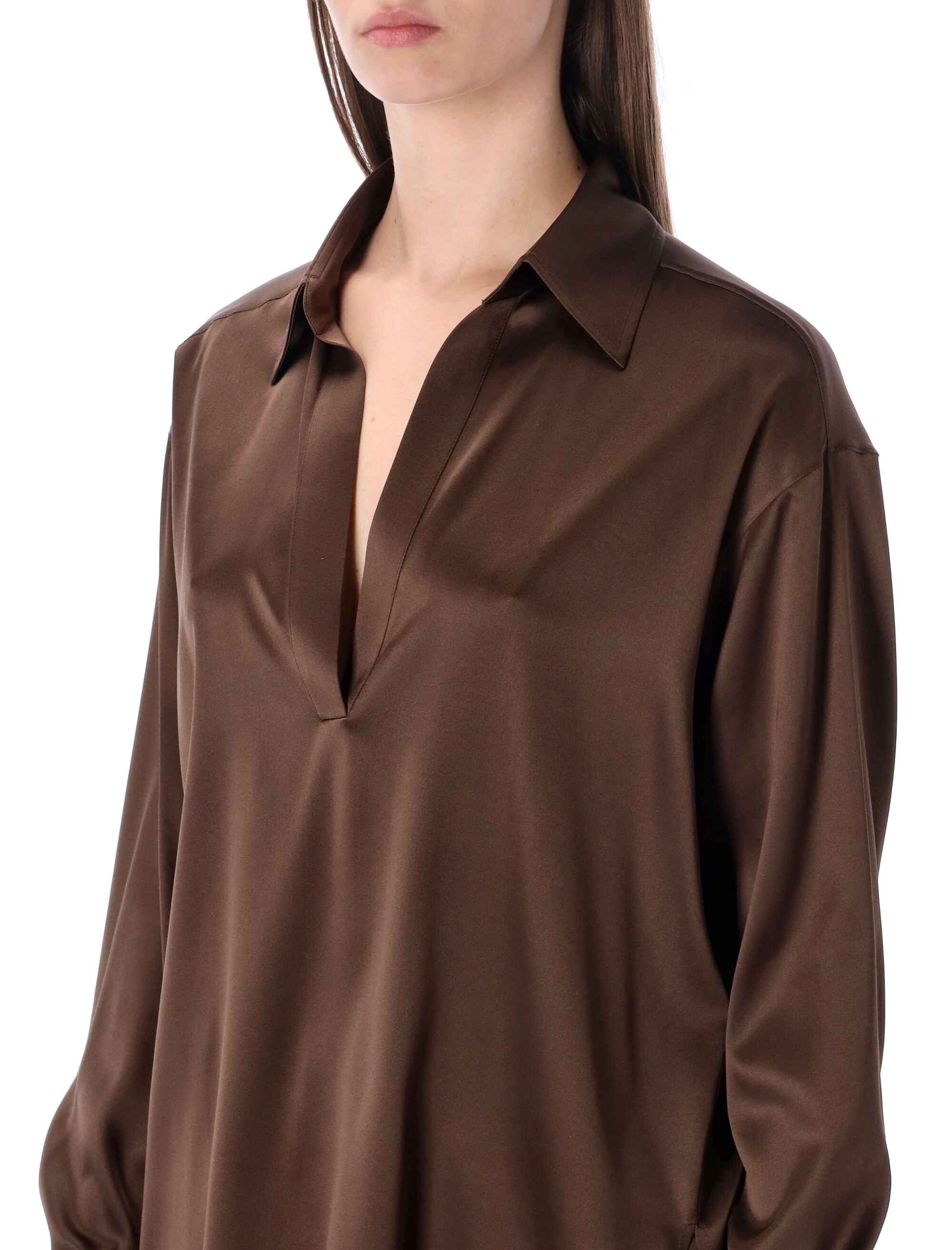 Tom Ford slk stin plo with tonal TF logo Cinnamon Silk Shirt