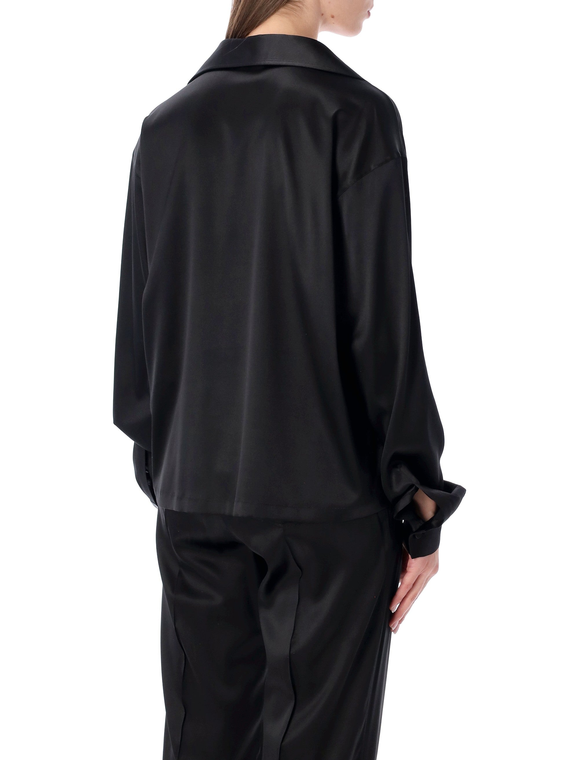 Tom Ford slk stin plo with tonal TF logo Black Silk Shirt