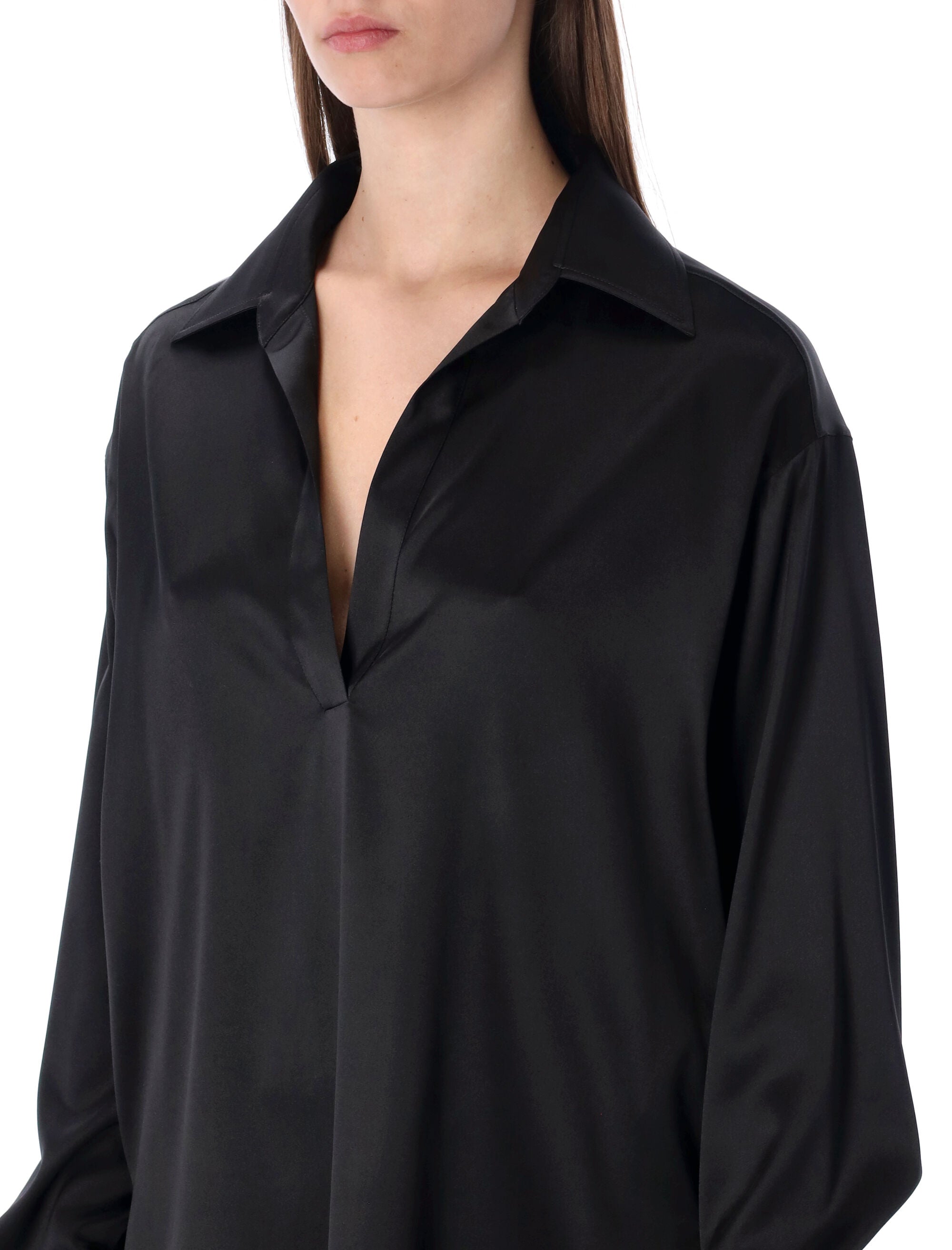 Tom Ford slk stin plo with tonal TF logo Black Silk Shirt