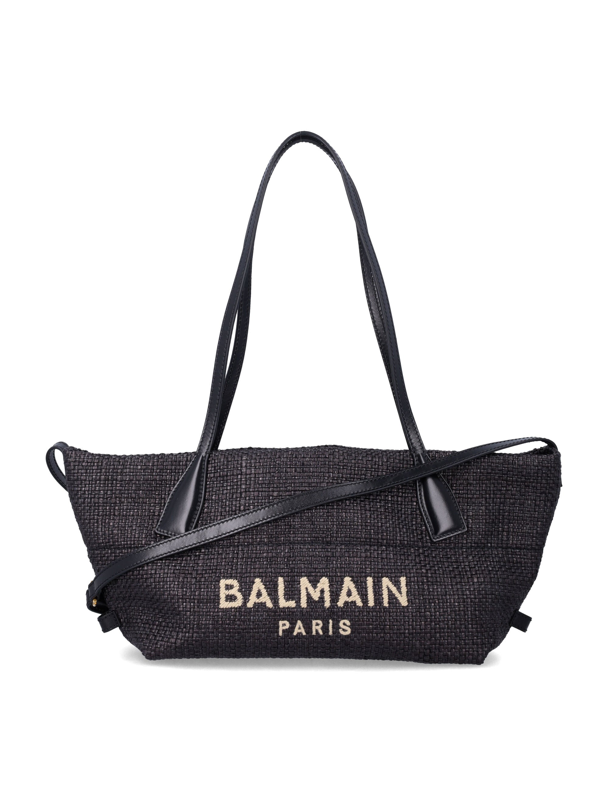 Balmain small Track tote bag in raffia Black Polyamide Trim