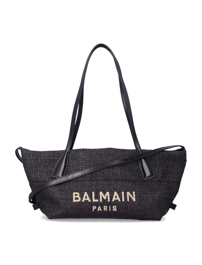 Balmain small Track tote bag in raffia Black Polyamide Trim