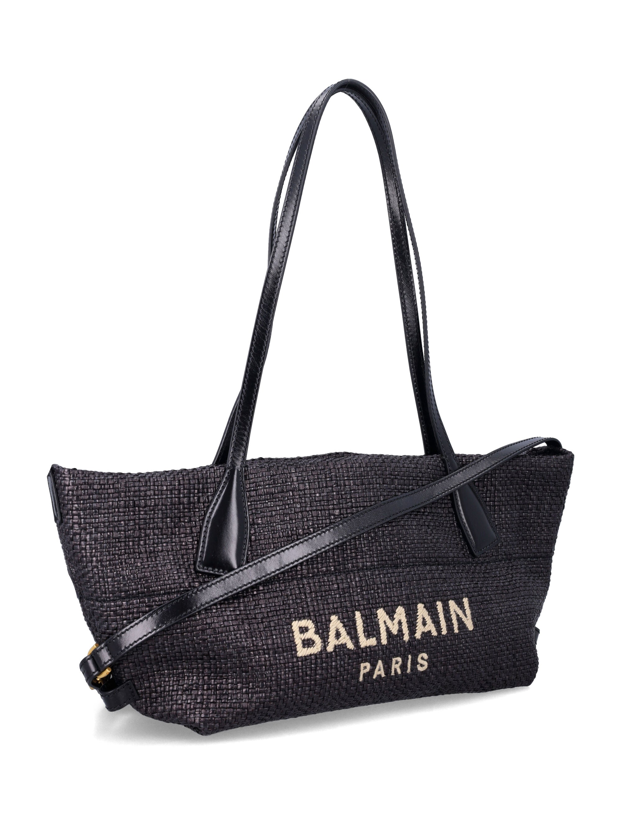 Balmain small Track tote bag in raffia Black Polyamide Trim