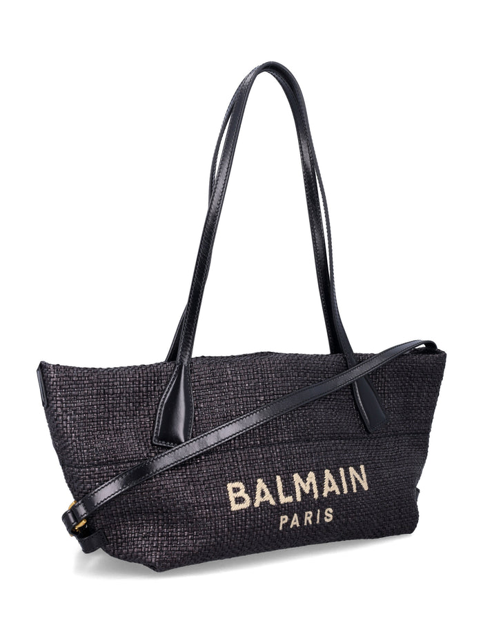 Balmain small Track tote bag in raffia Black Polyamide Trim