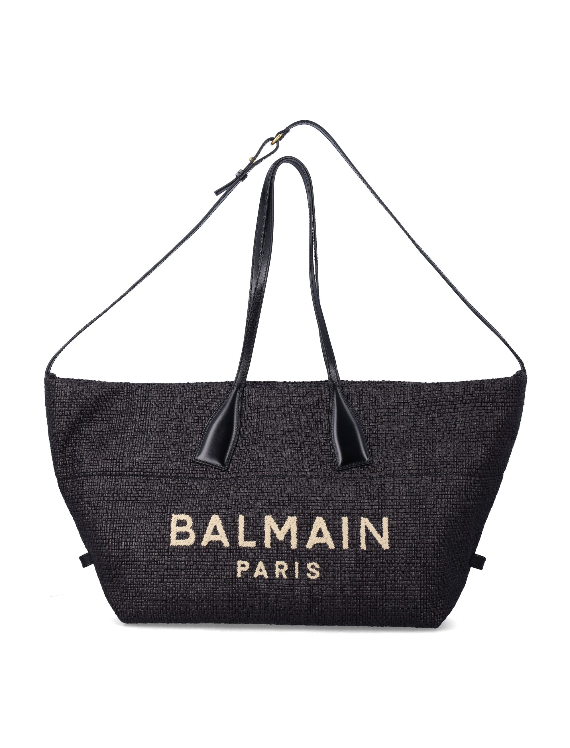 Balmain Track raffia tote bag Black Polyamide Trim
