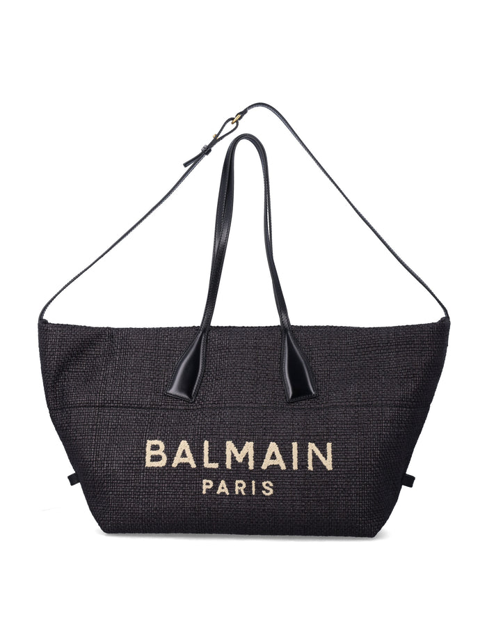 Balmain Track raffia tote bag Black Polyamide Trim
