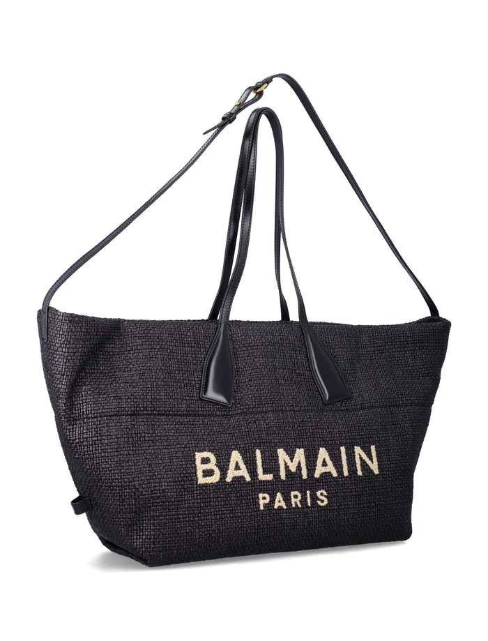 Balmain Track raffia tote bag Black Polyamide Trim