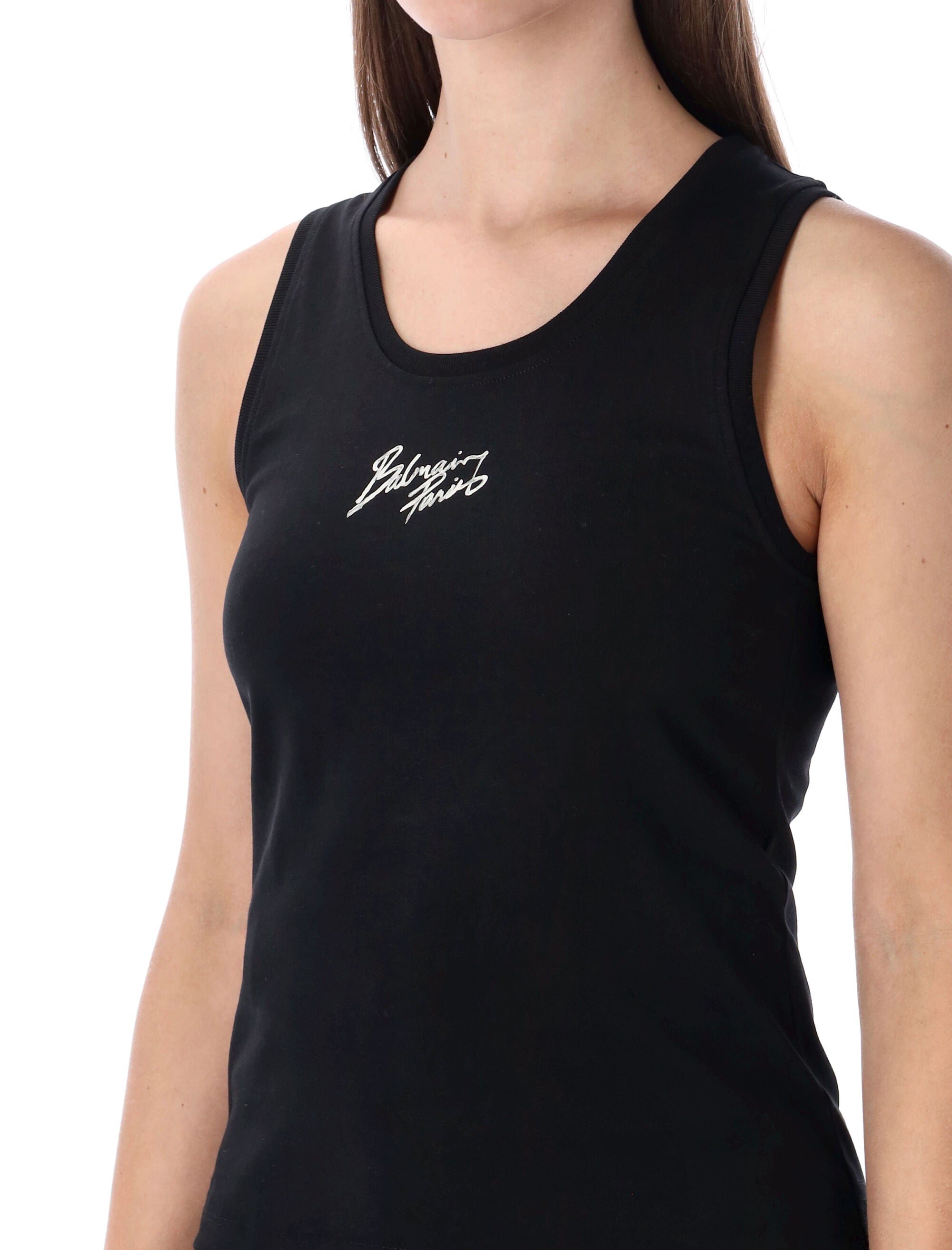 Balmain logo print tank top Black White Cotton