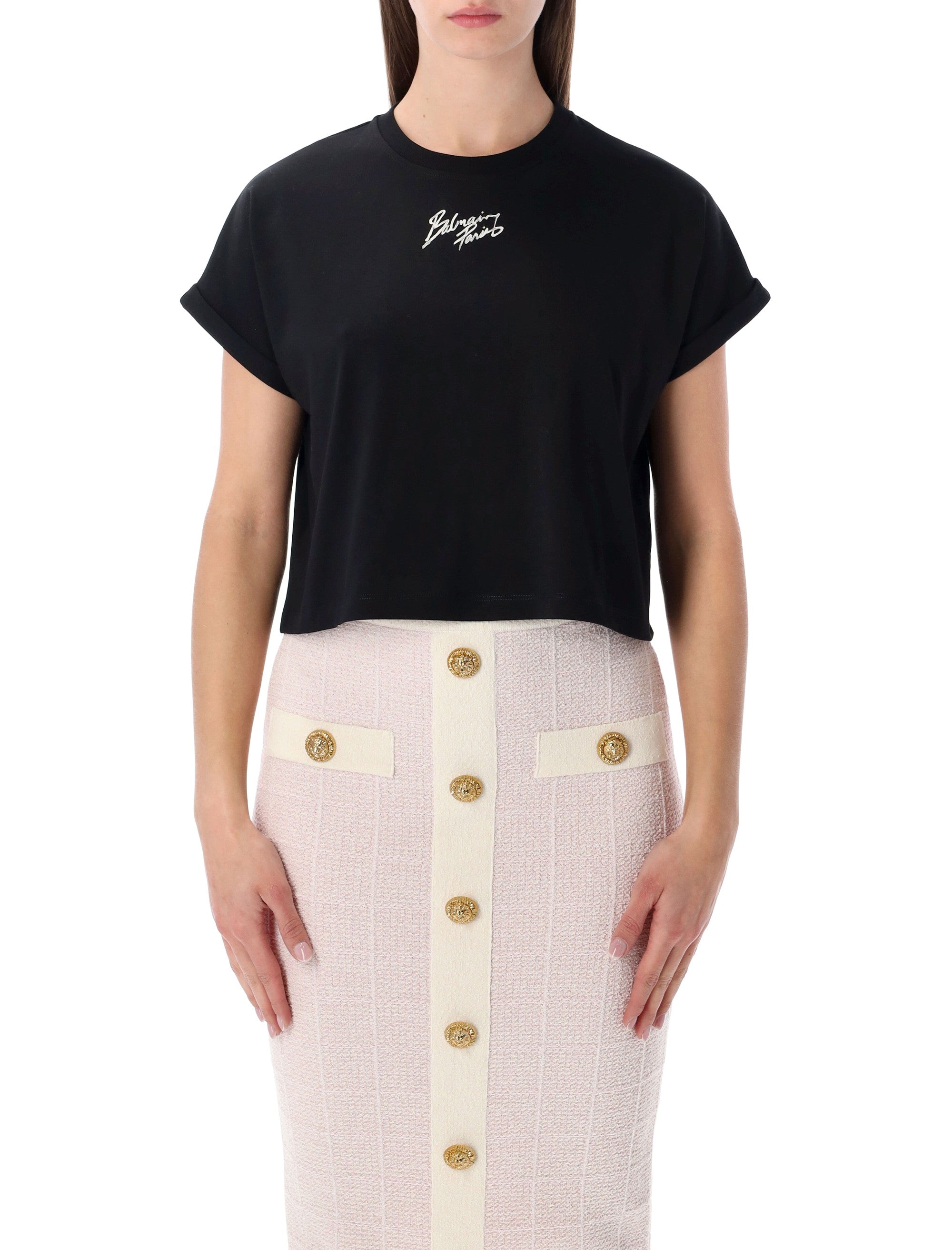 Balmain cropped logo cotton t-shirt Black