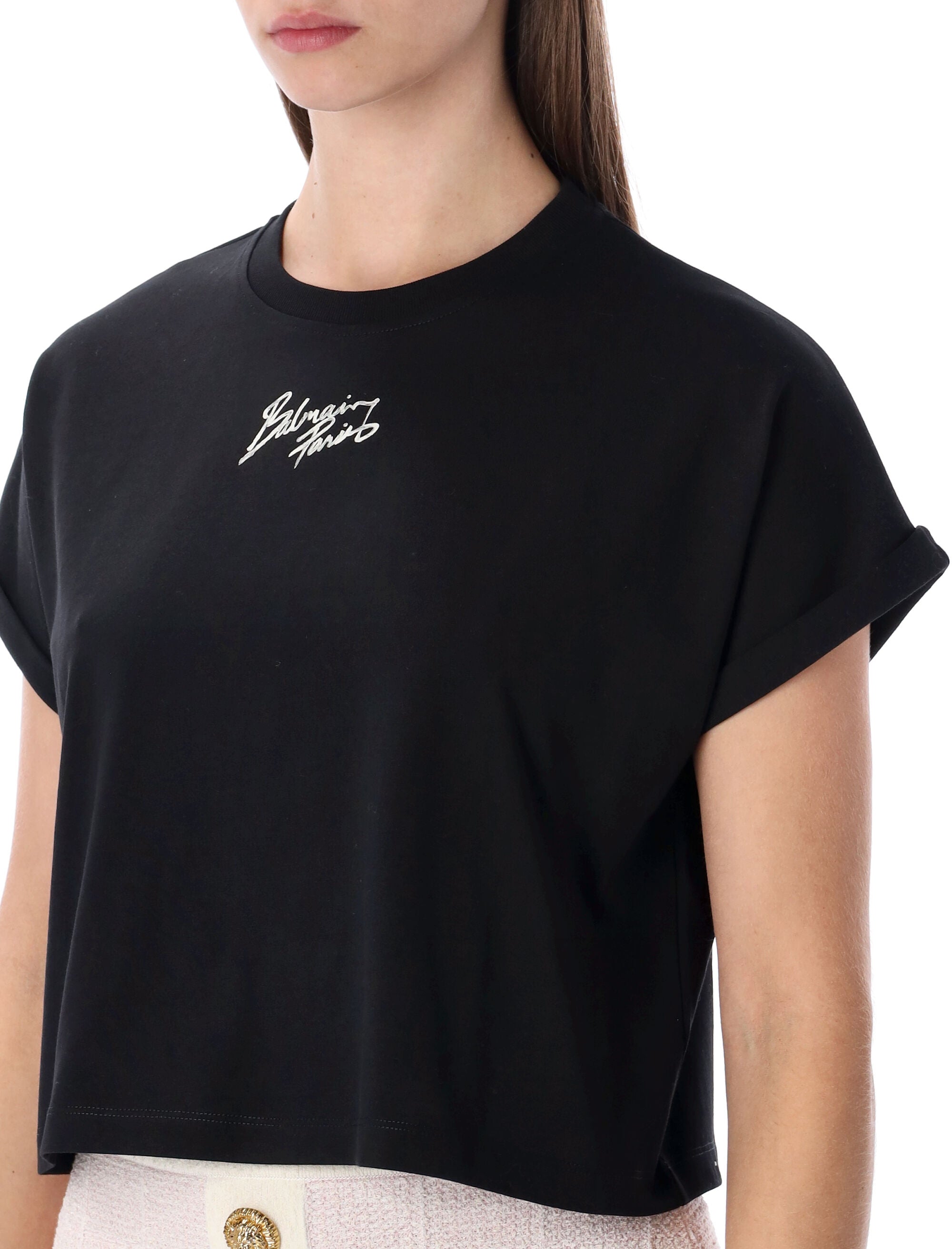 Balmain cropped logo cotton t-shirt Black