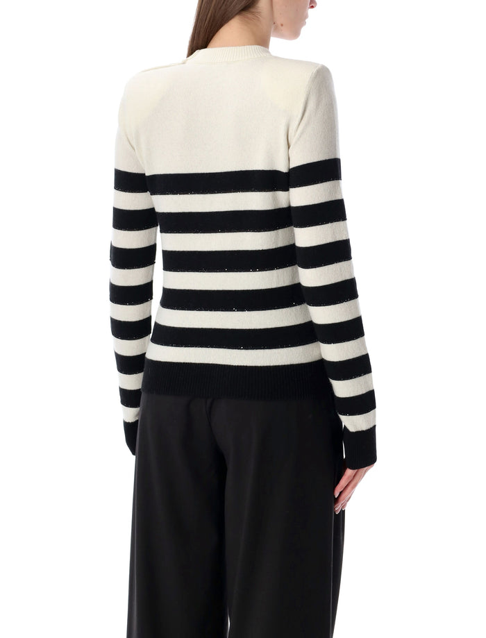Balmain striped wool cashmere buttoned jumper Natural Black Sweater