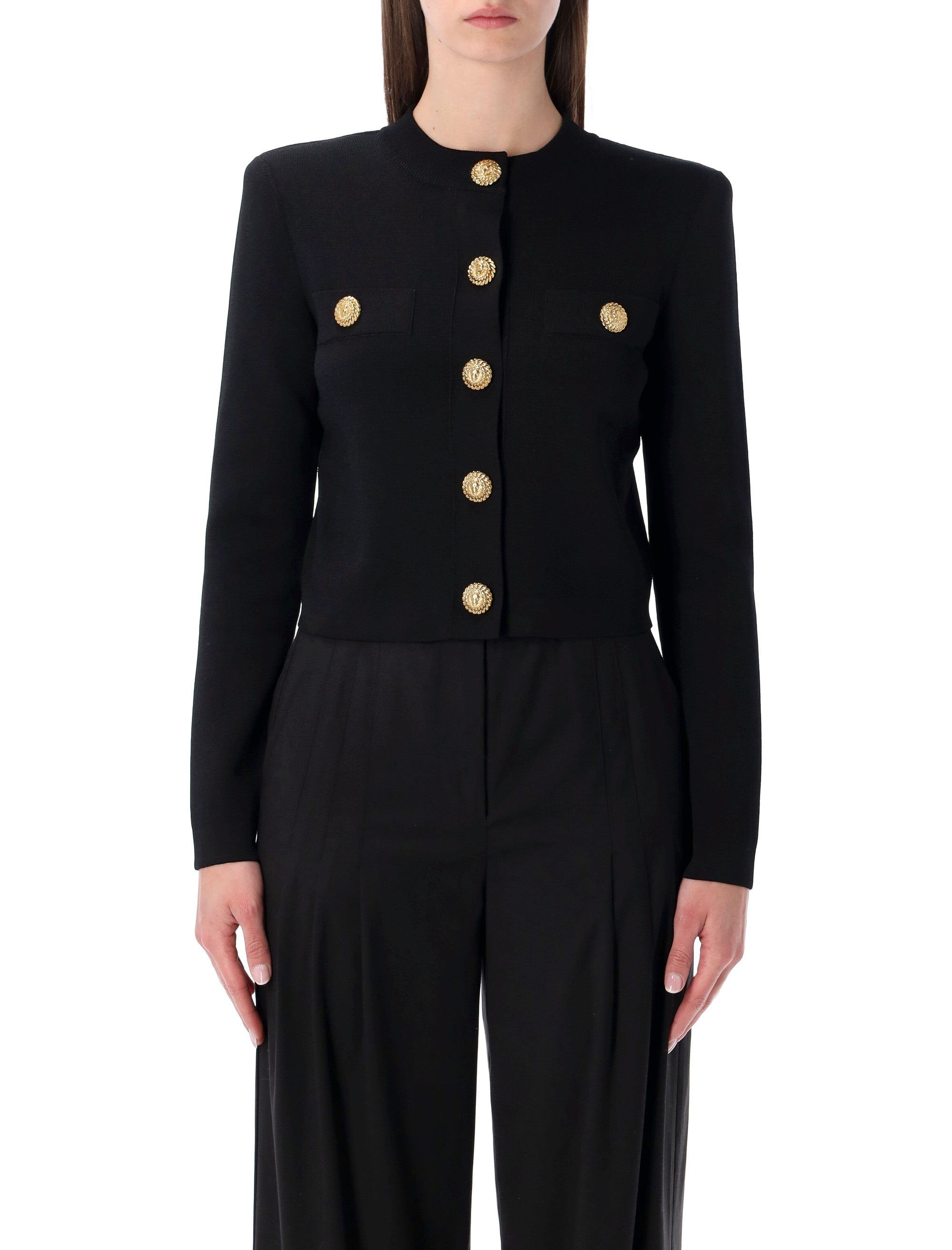 Balmain lion-button black cardigan Viscose