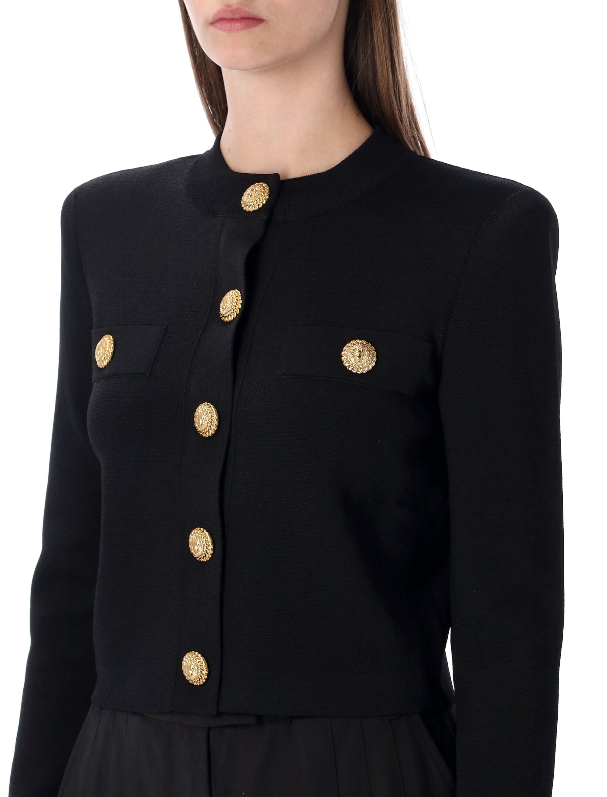 Balmain lion-button black cardigan Viscose