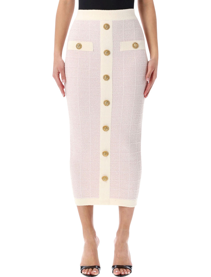 Balmain buttoned midi skirt Pink Cotton