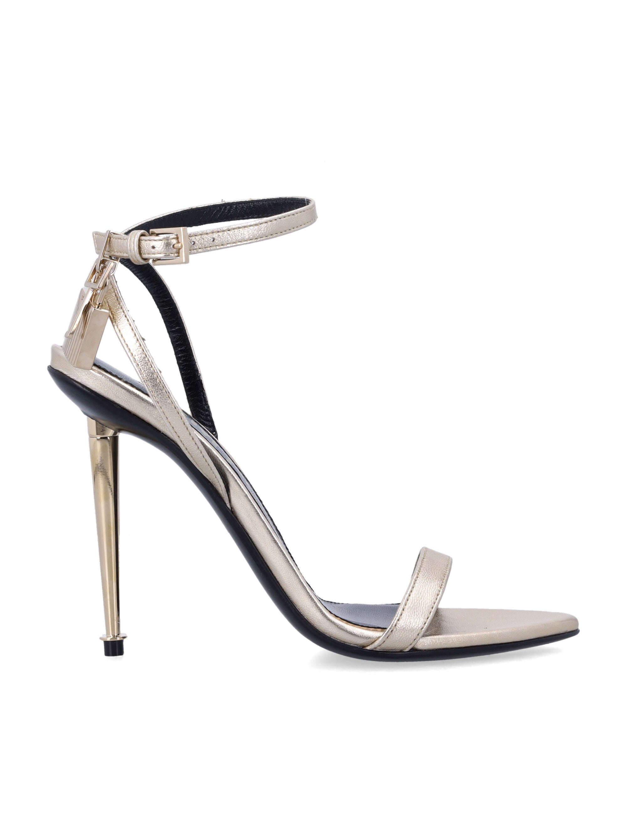 Tom Ford laminated nappa Padlock pointy naked sandal Pale Gold Upper