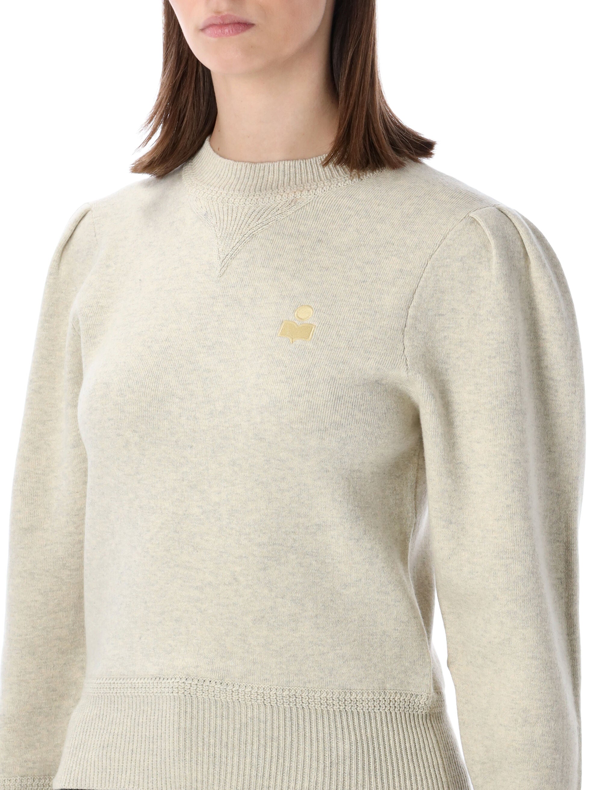 Marant Étoile Kelaya wool-blend puff-sleeve sweater Light Grey Yellow Cotton